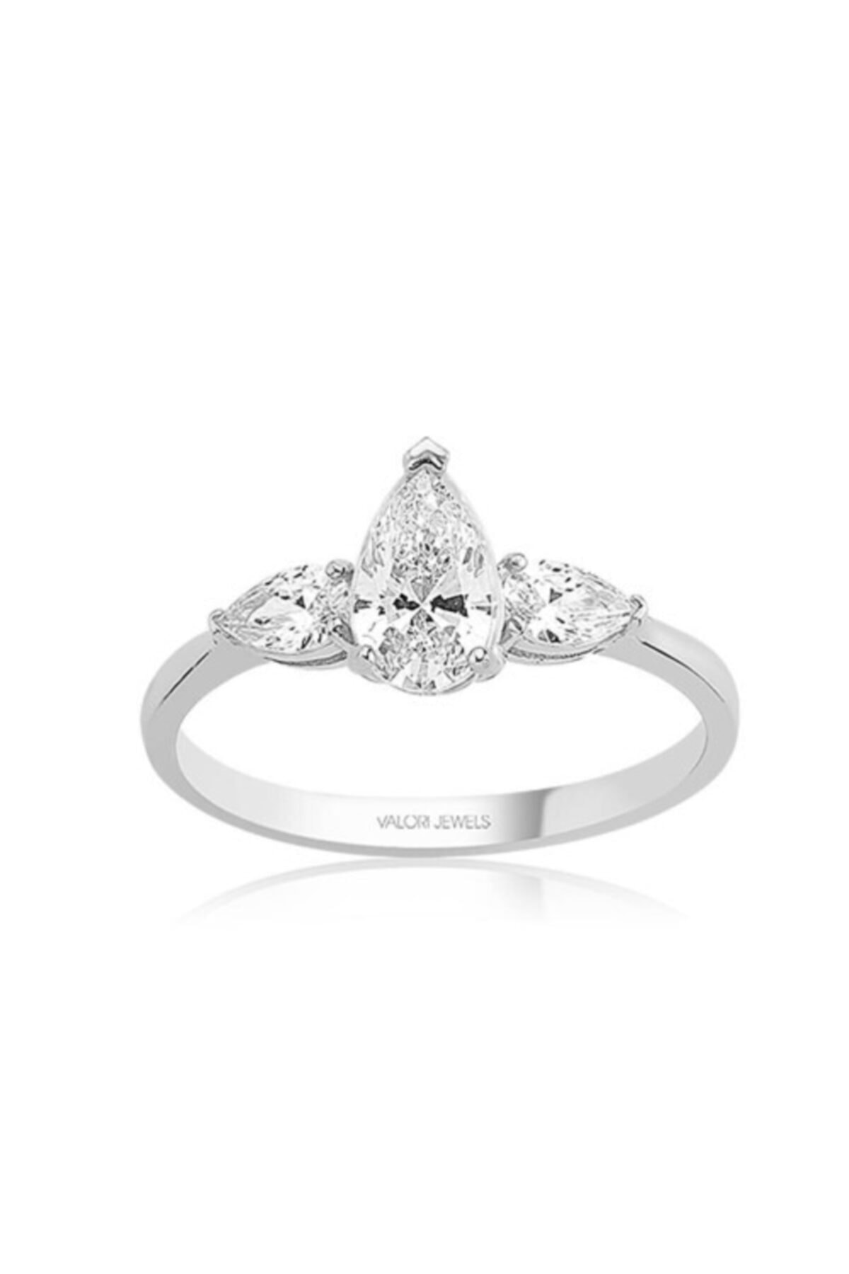 Valori Jewels 1.15 Karat Swarovski Zirkon Beyaz Damla Taşlı, Gümüş Tektaş Yüzük