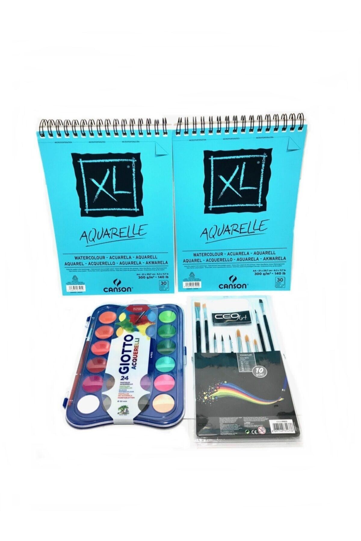 Canson Xl A4 Aquarelle 300gr 30yp (2 Adet) + Giotto 24 Lü Suluboya+ Ceo Fırça Seti
