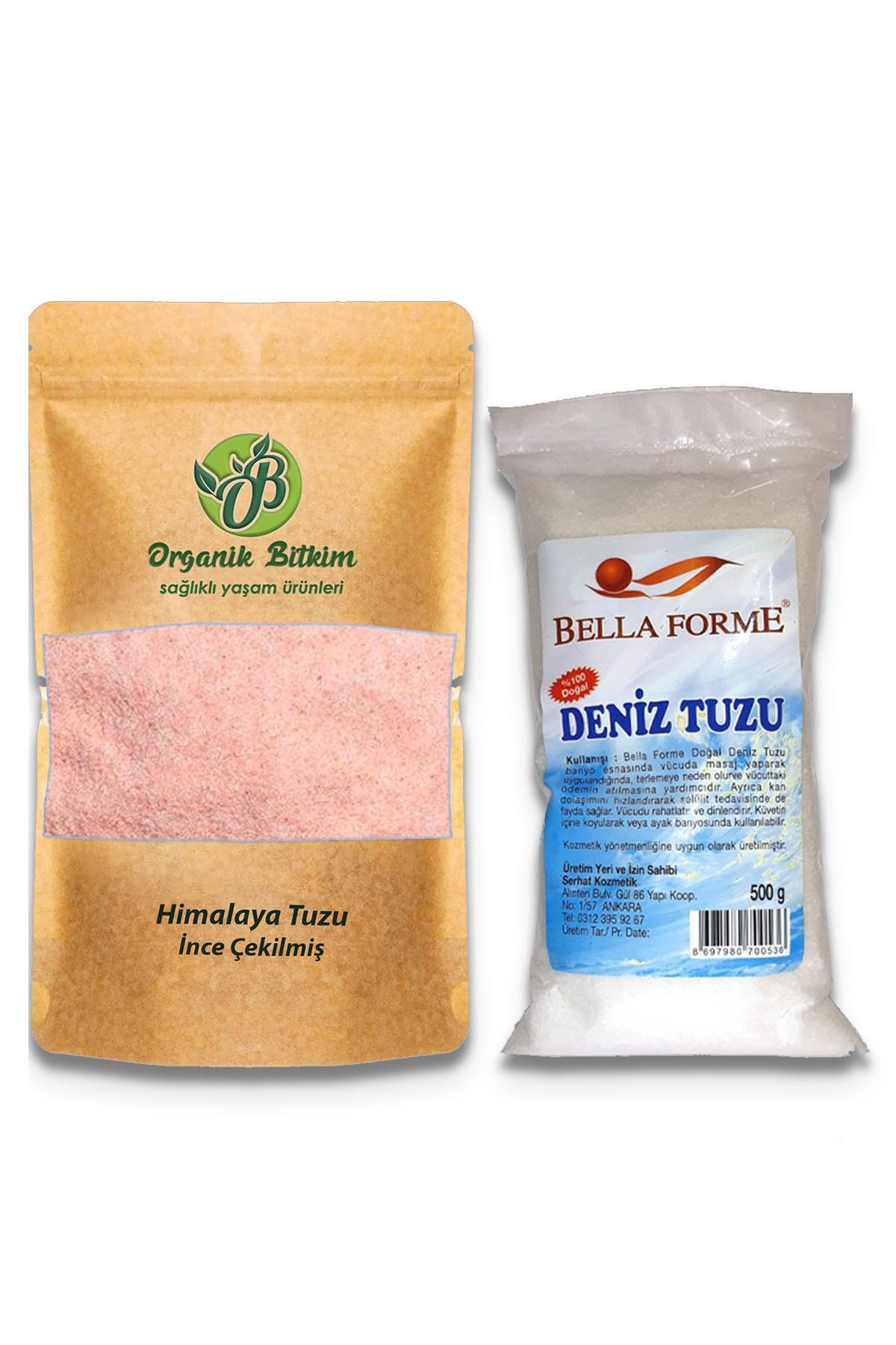 Organik Bitkim 1 Kg Himalaya Tuzu Toz +500 G Bella Forme Deniz Tuzu