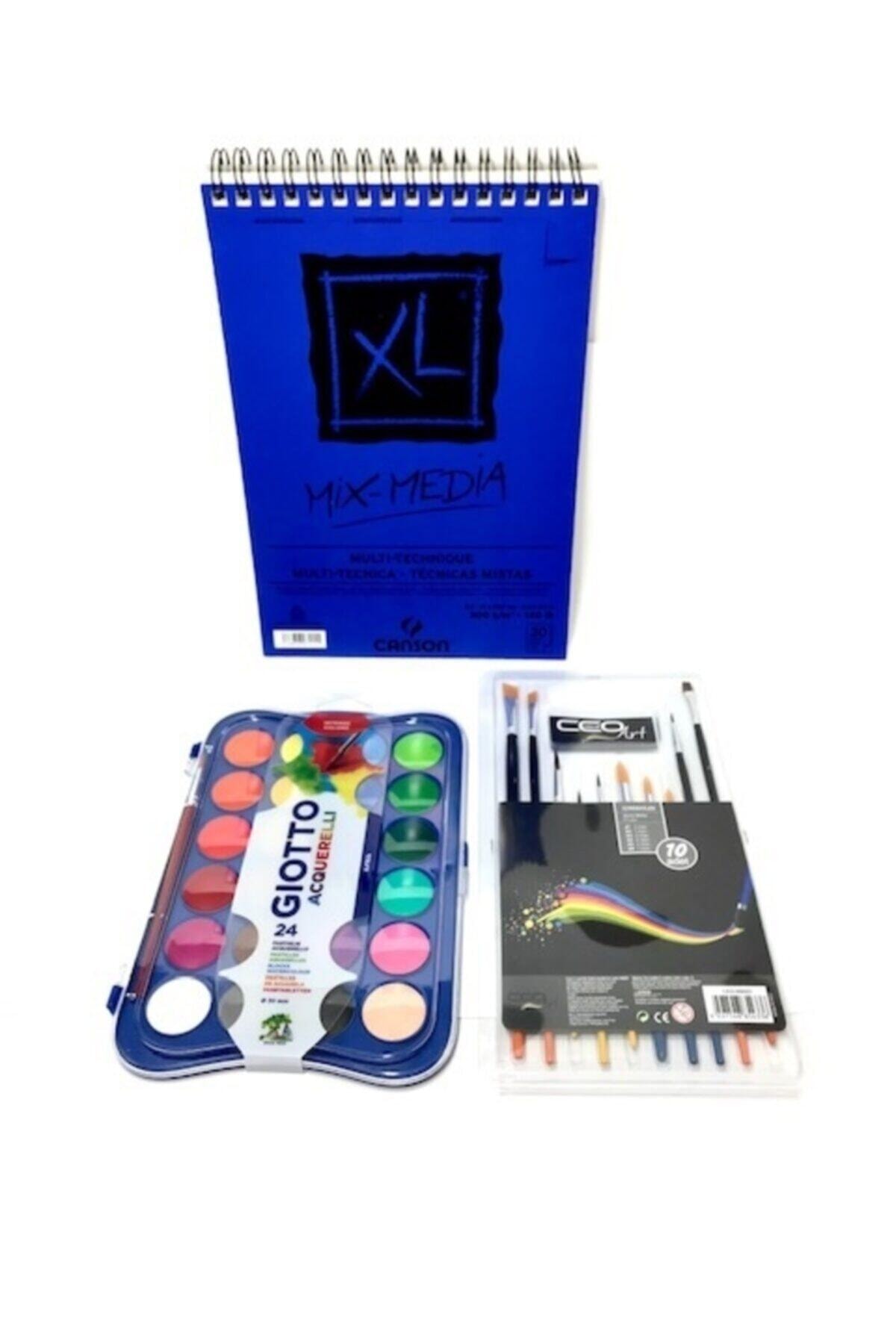 Canson - Giotto Set - Xl 300gr A5 15yp +giotto 24 Renk Suluboya+ceo Fırça Seti
