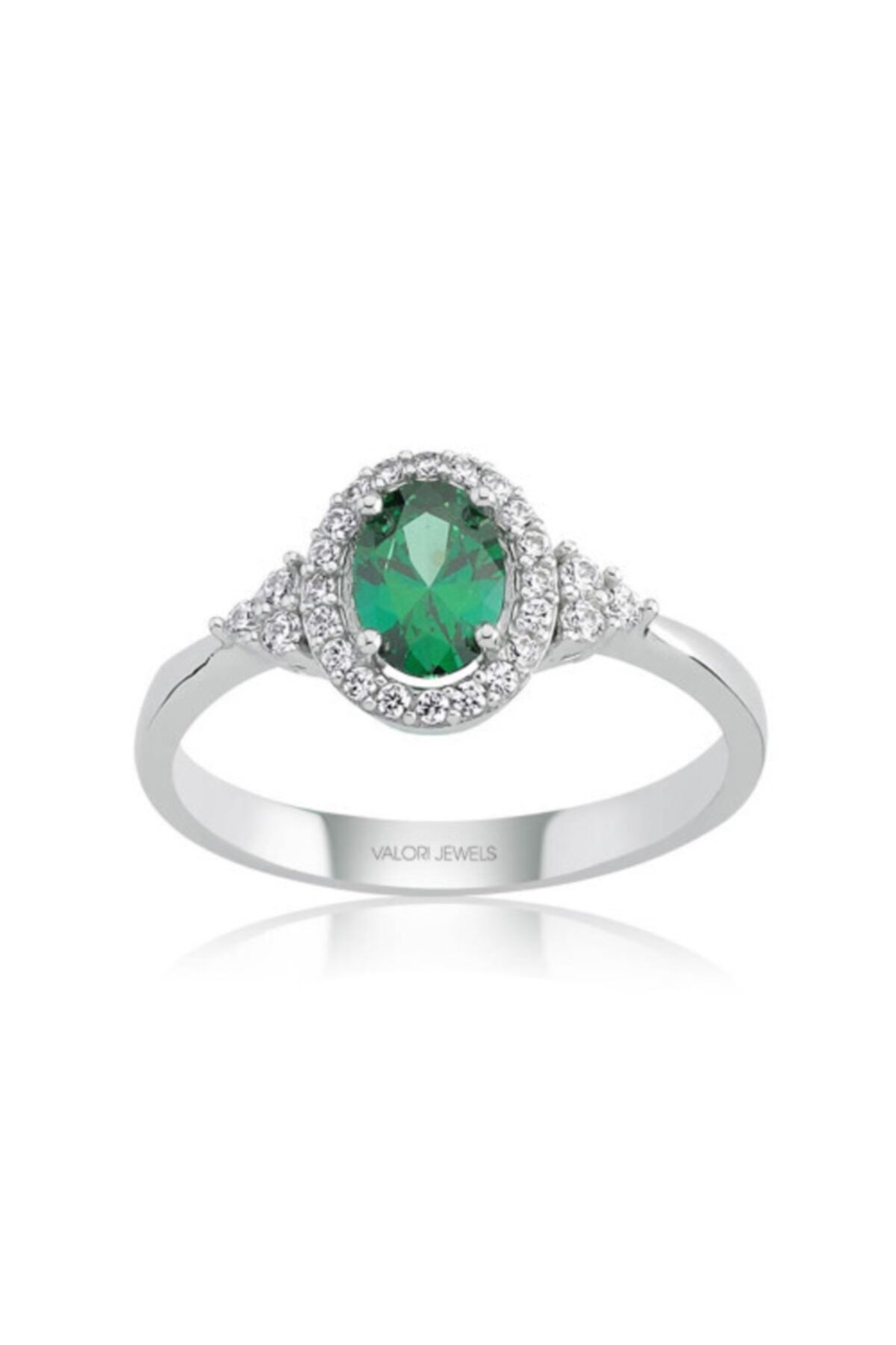 Valori Jewels 0.65 Karat Swarovski Zirkon Yeşil Oval Taşlı, Gümüş Yüzük