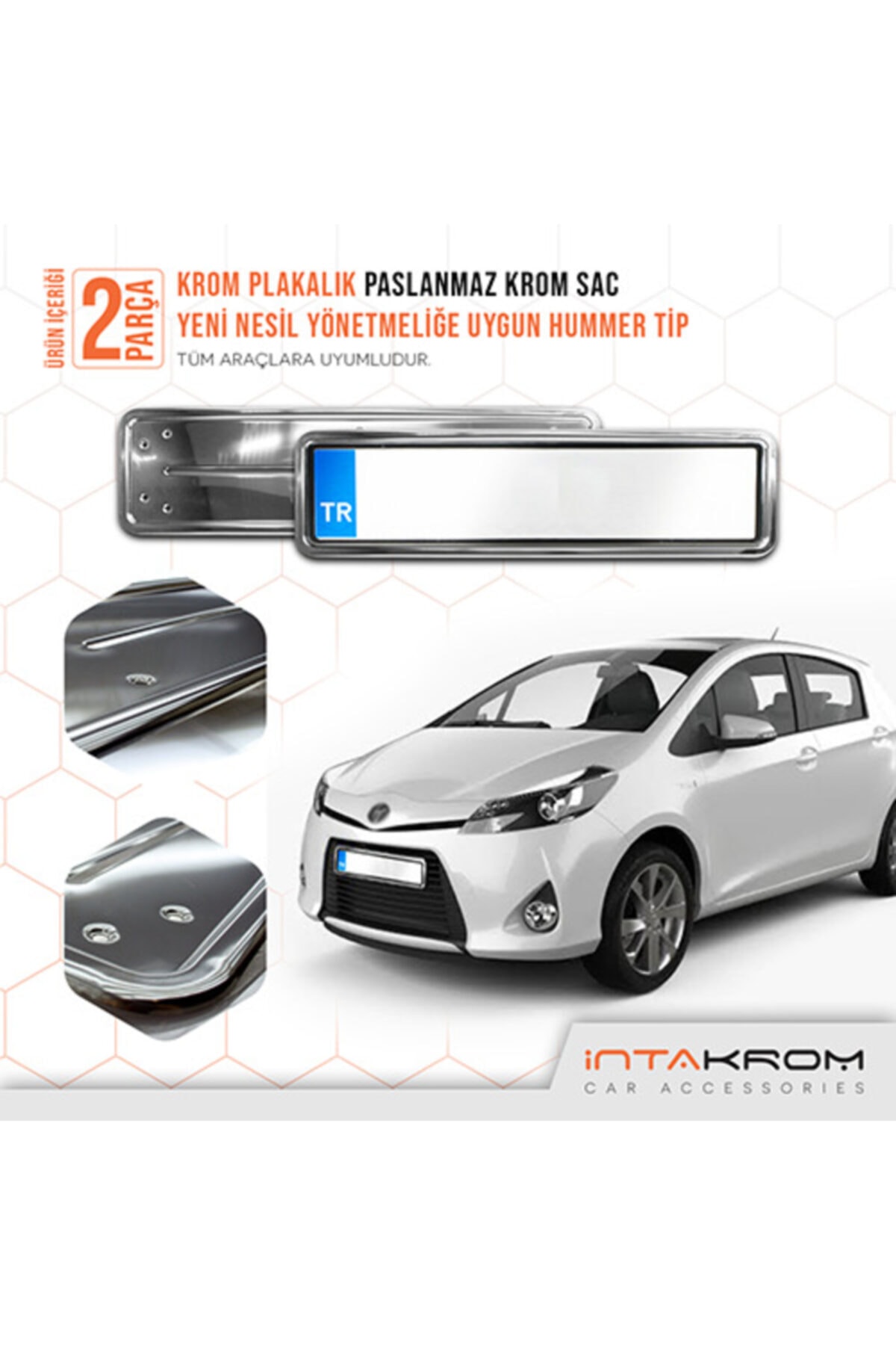 İntachrom Toyota Yaris Krom Plakalık - Hummer Tip 2 Adet