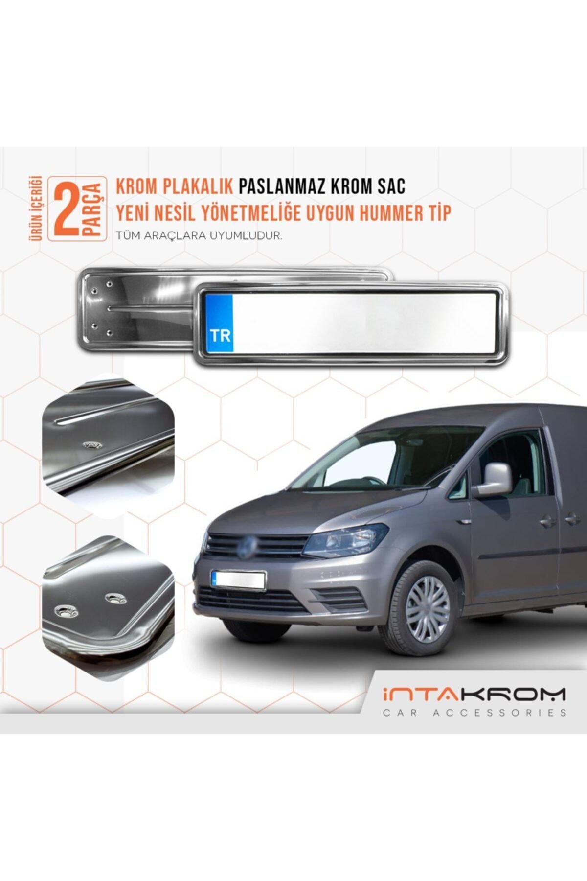 İntachrom Volkswagen Caddy Krom Plakalık - Hummer Tip 2 Adet