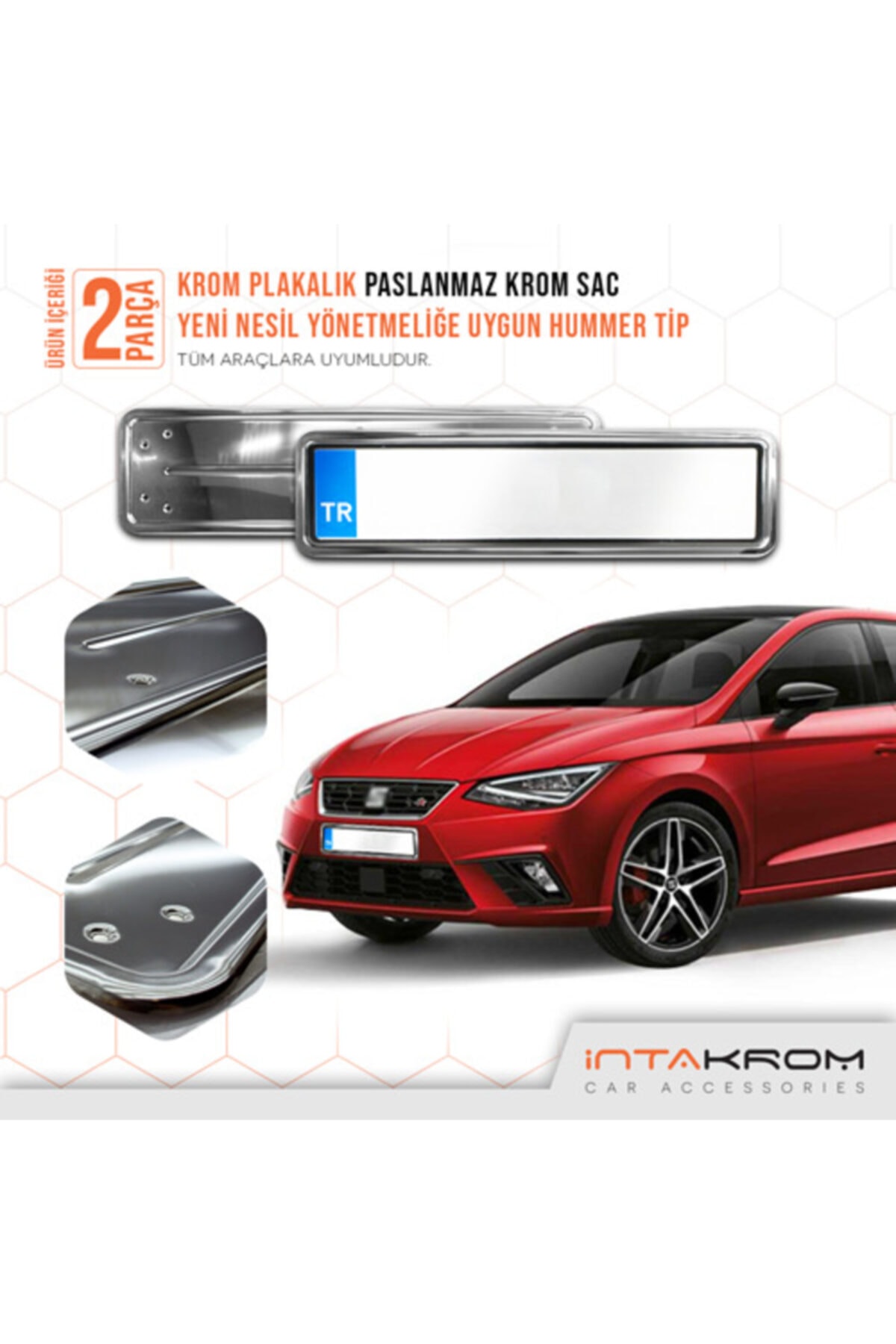 İntachrom Seat Ibiza Krom Plakalık - Hummer Tip 2 Adet