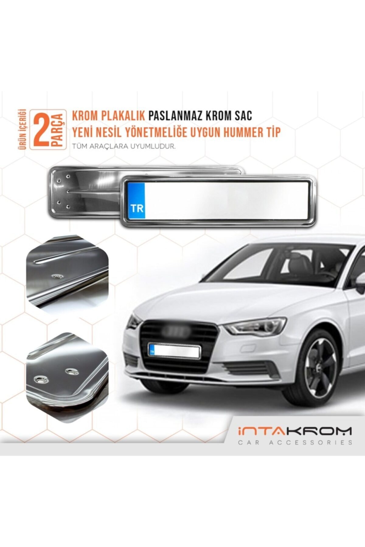 İntachrom Audi A3 Krom Plakalık - Hummer Tip 2 Adet
