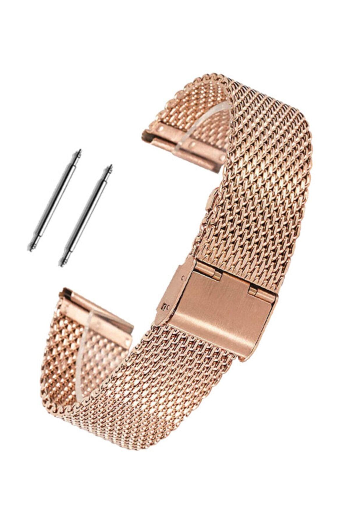 Seiko 5 Uyumlu 18mm Rose Gold Renk Çelik Kilitli Kalın Hasır Saat Kordonu Kayışı