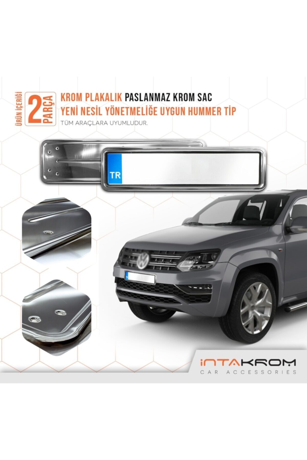 İntachrom Volkswagen Amarok Krom Plakalık - Hummer Tip 2 Adet