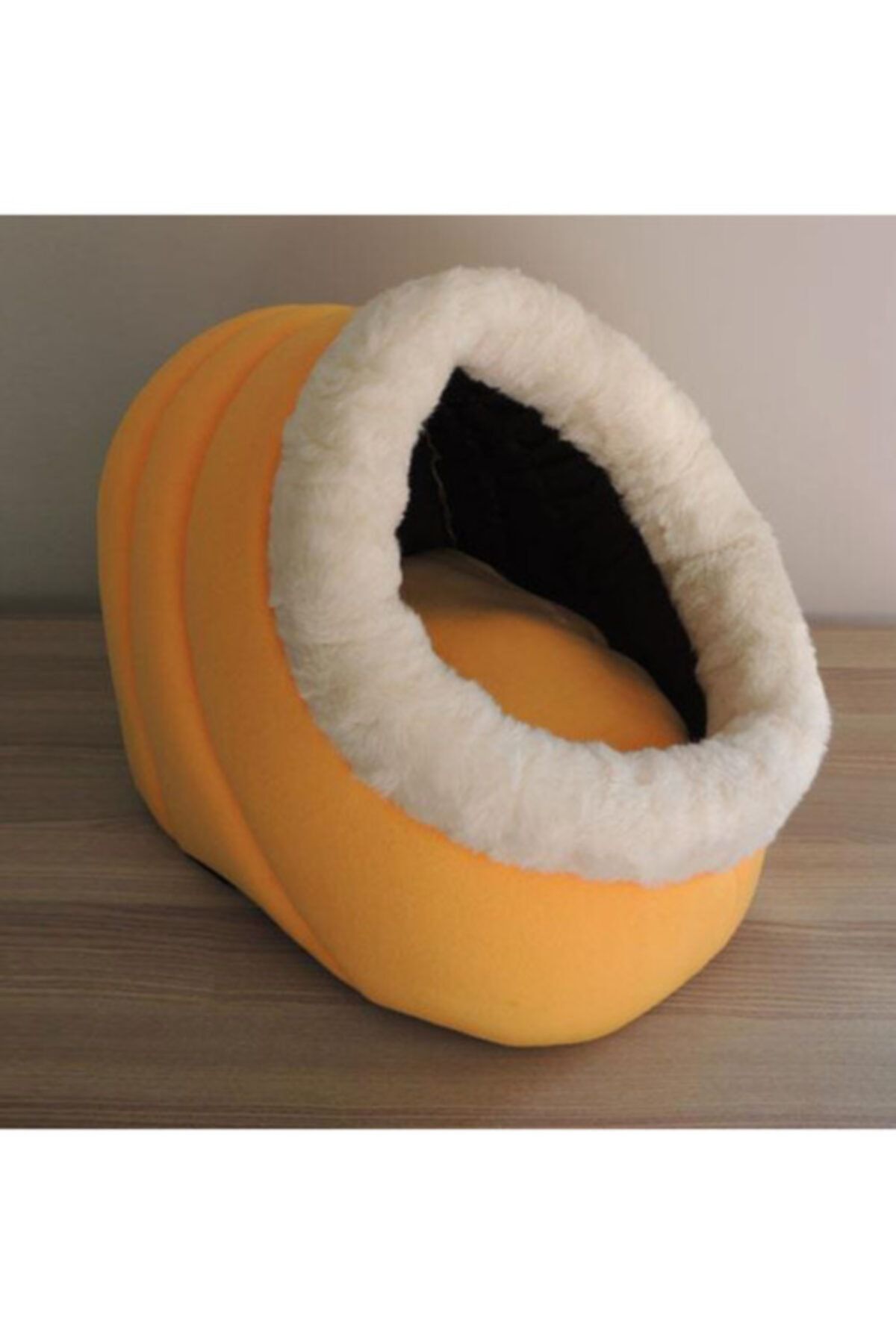 PetGross Polar Kedi Mağara Yuvası Yıkanabilir Sarı-beyaz 40x44x32