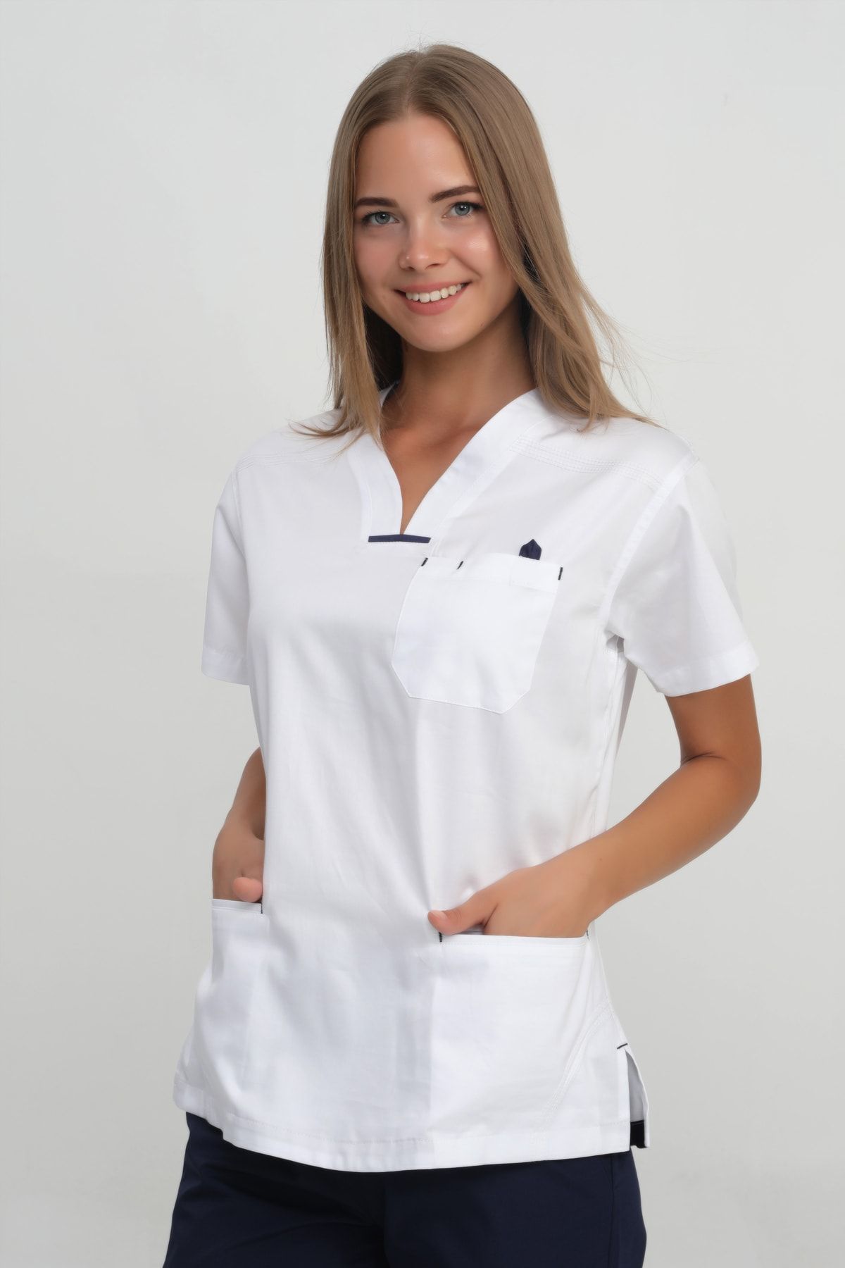 CANDAŞ UNİFORM Kadın Beyaz Grey Red Doktor Hemşire Forma Tek Üst