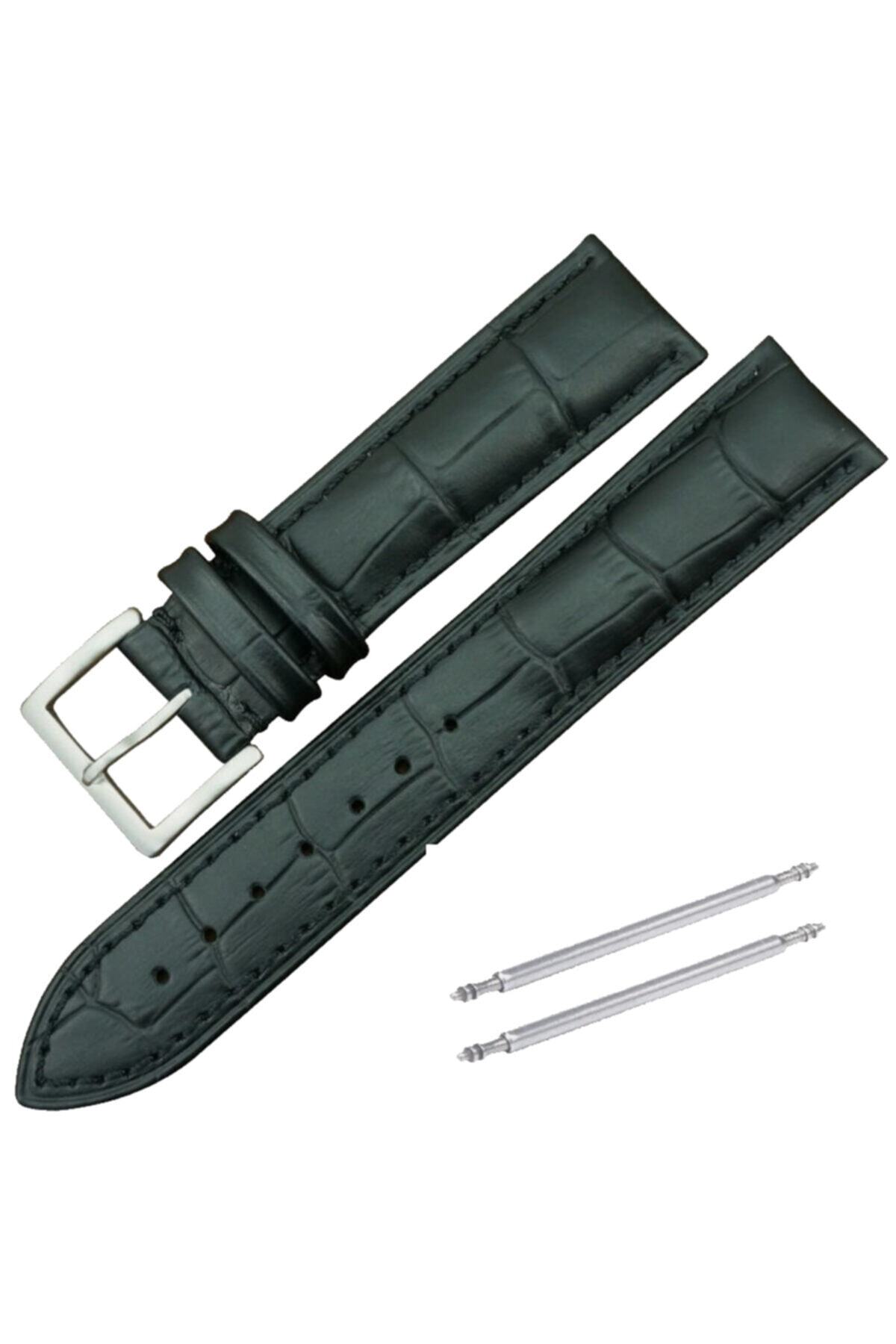 Seiko 22mm Saat Uyumlu Siyah Renk Croco Baskılı Deri Saat Kordonu Kayışı
