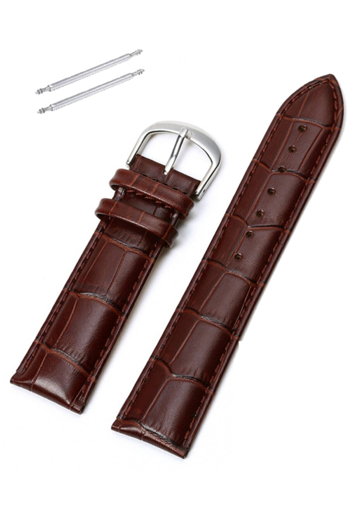 Seiko 22mm Saat Uyumlu Koyu Kahverengi Renk Croco Baskılı Deri Saat Kordonu Kayışı