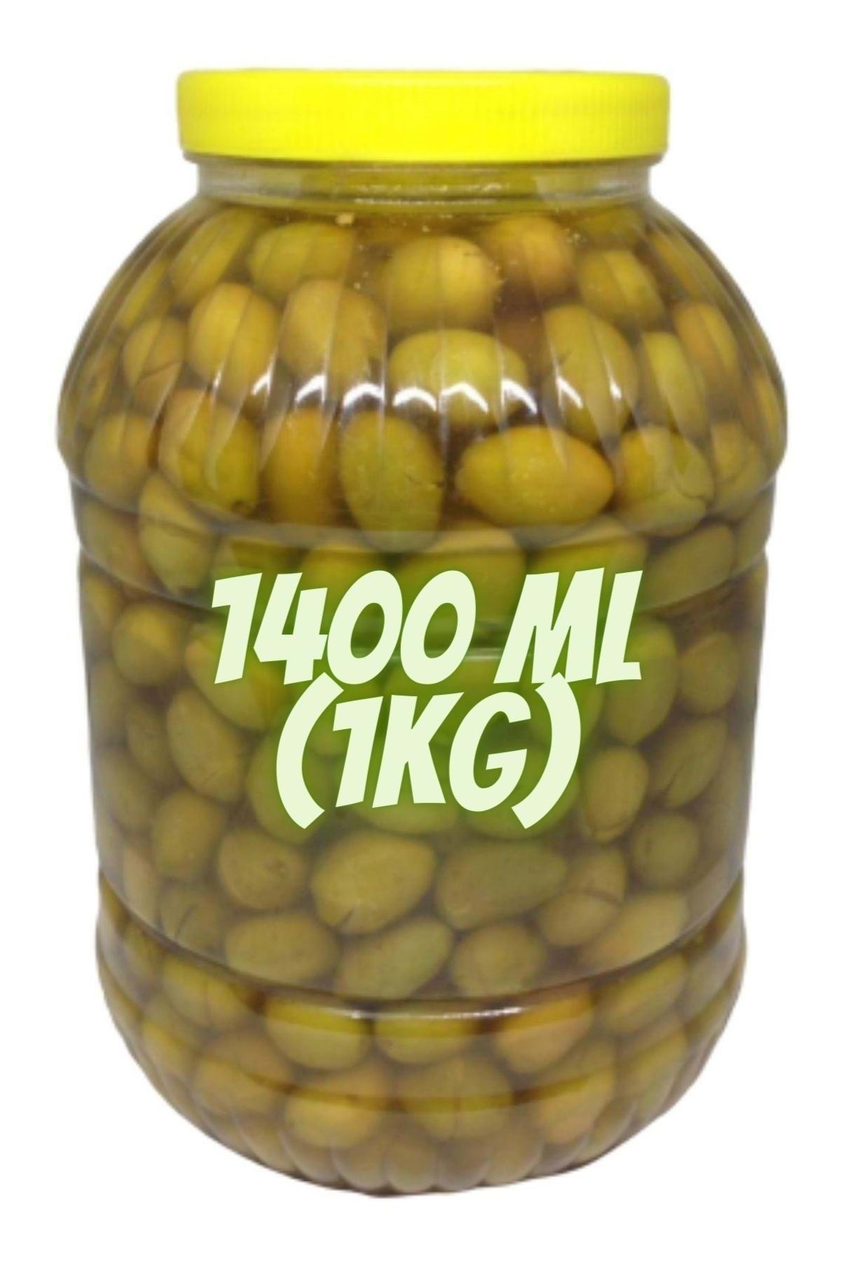 Doğal Yeşil Kırma Zeytin Ev Yapımı Sulu Salamura Çekiçte Zeytin 1400 Ml(1kg)
