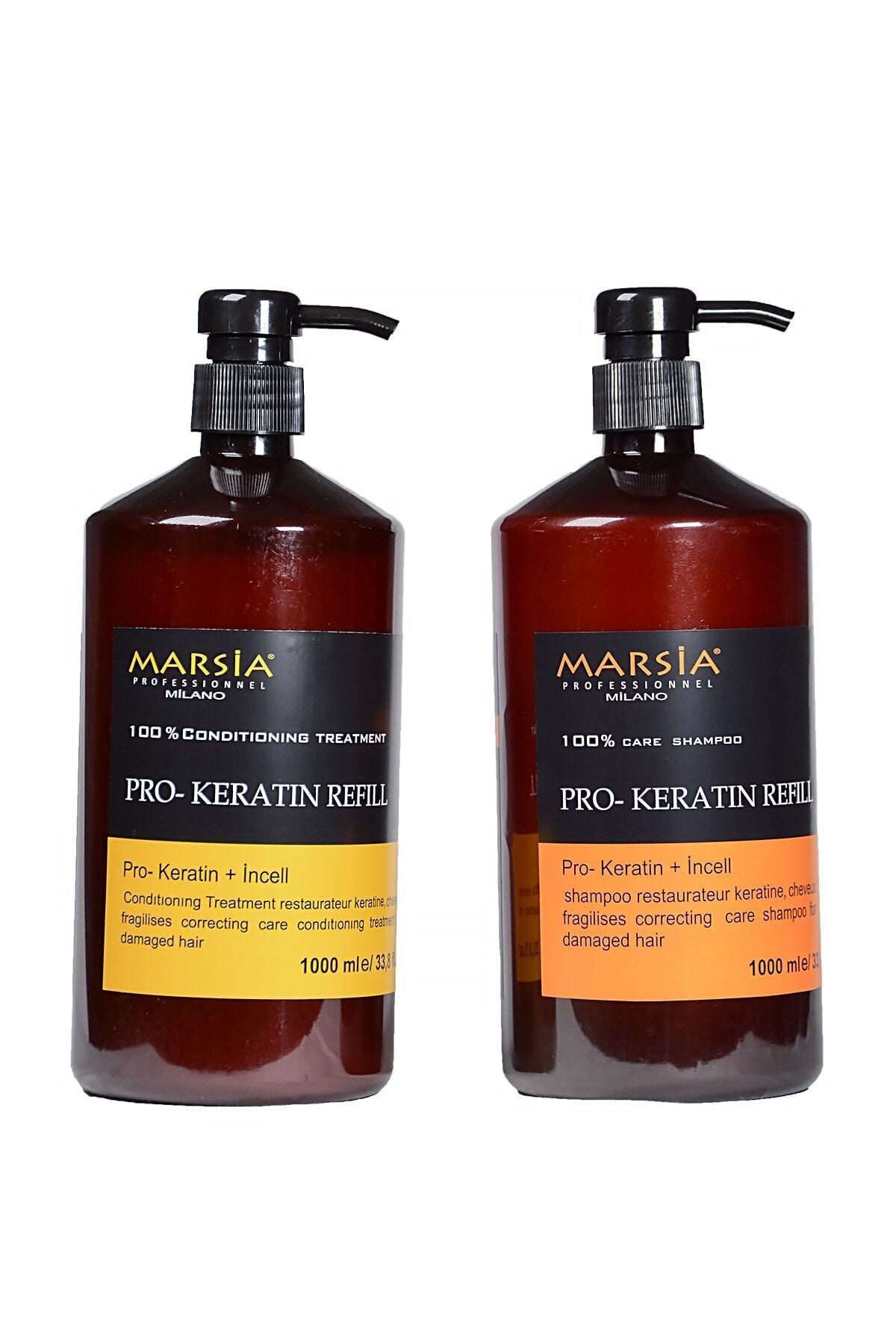 MARSİA PROFESSİONNEL MİLANO Onarıcı Saç Bakım Seti Onarıcı Bakım Şampuanı 1000 Ml+onarıcı Bakım Maskesi Pro-keratin 1000 Ml