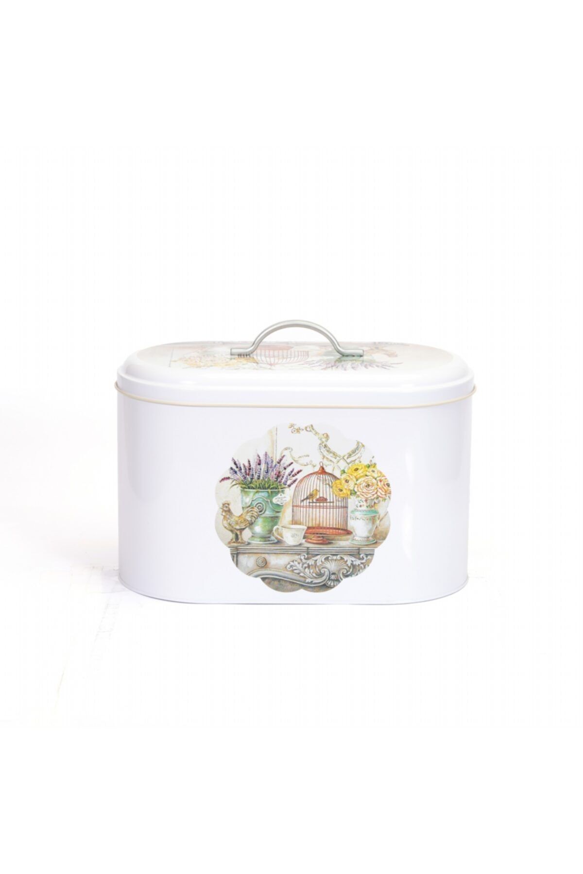 EVLE Vintage Bird Desenli Metal Ekmek Sepeti 11 Lt - Beyaz
