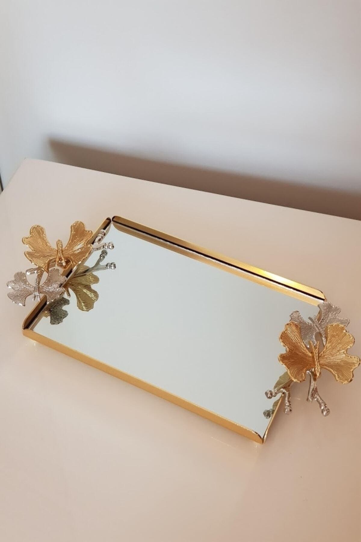 Sillage Home Sarı Kelebek Detaylı Aynalı Tepsi