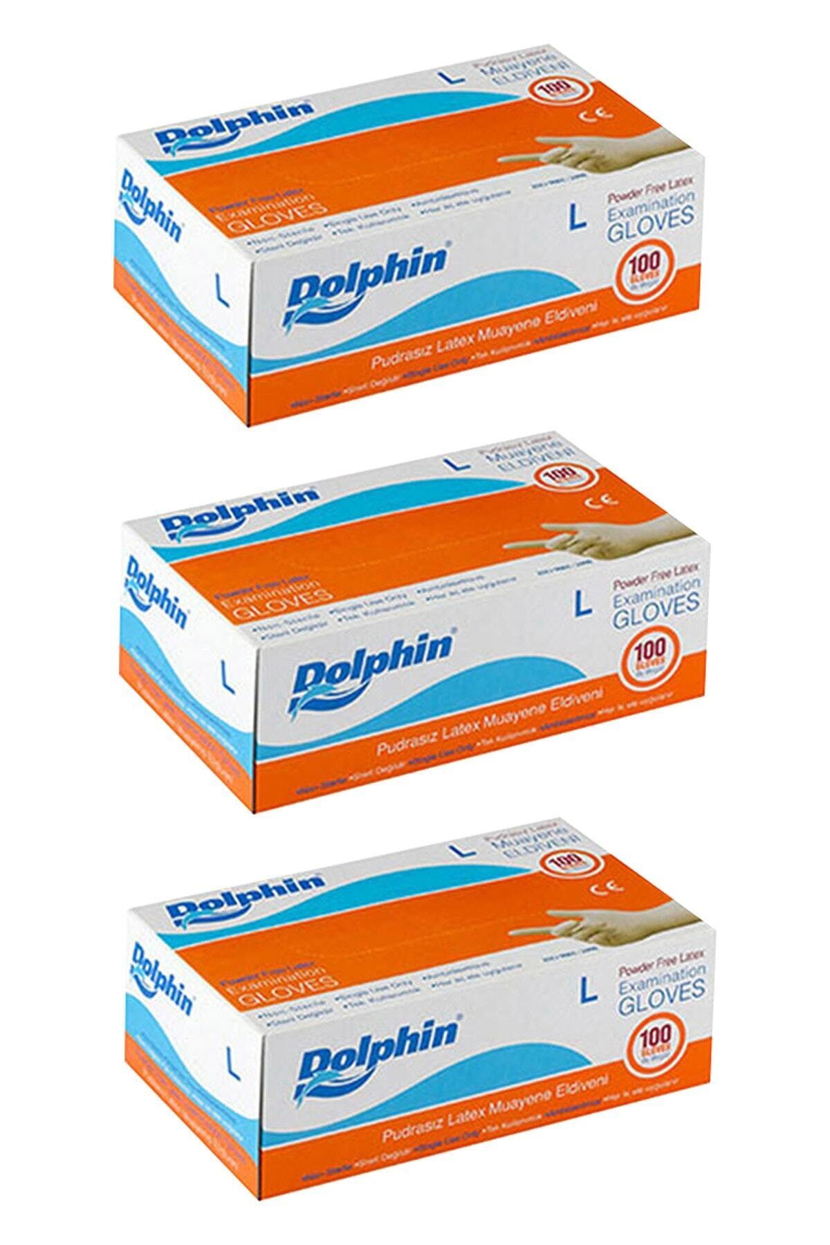 Dolphin Beyaz Lateks Eldiven Pudrasız (l) 100lü Paket 3 Adet