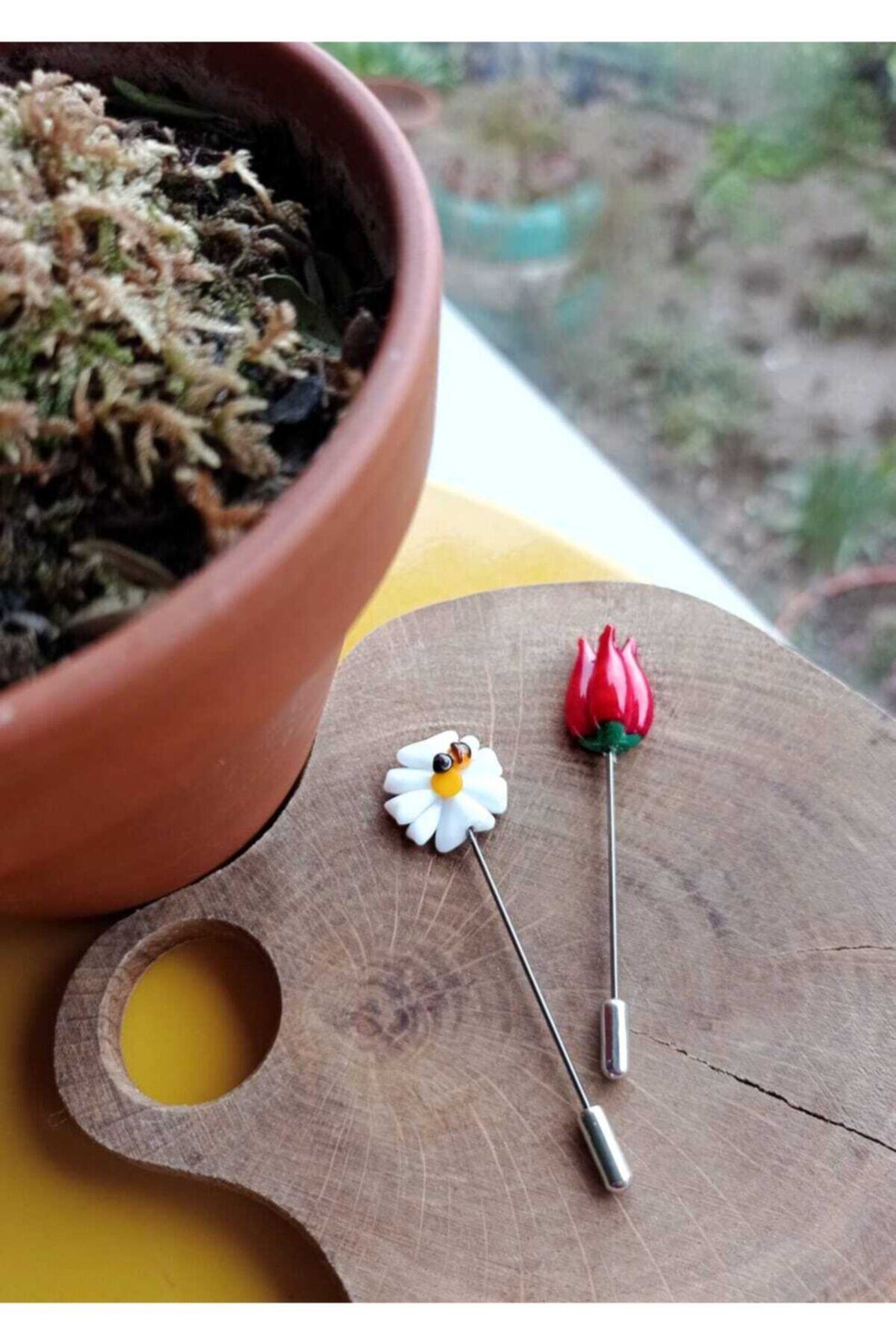 semya Handmade Lale & Papatya Yaka Iğnesi