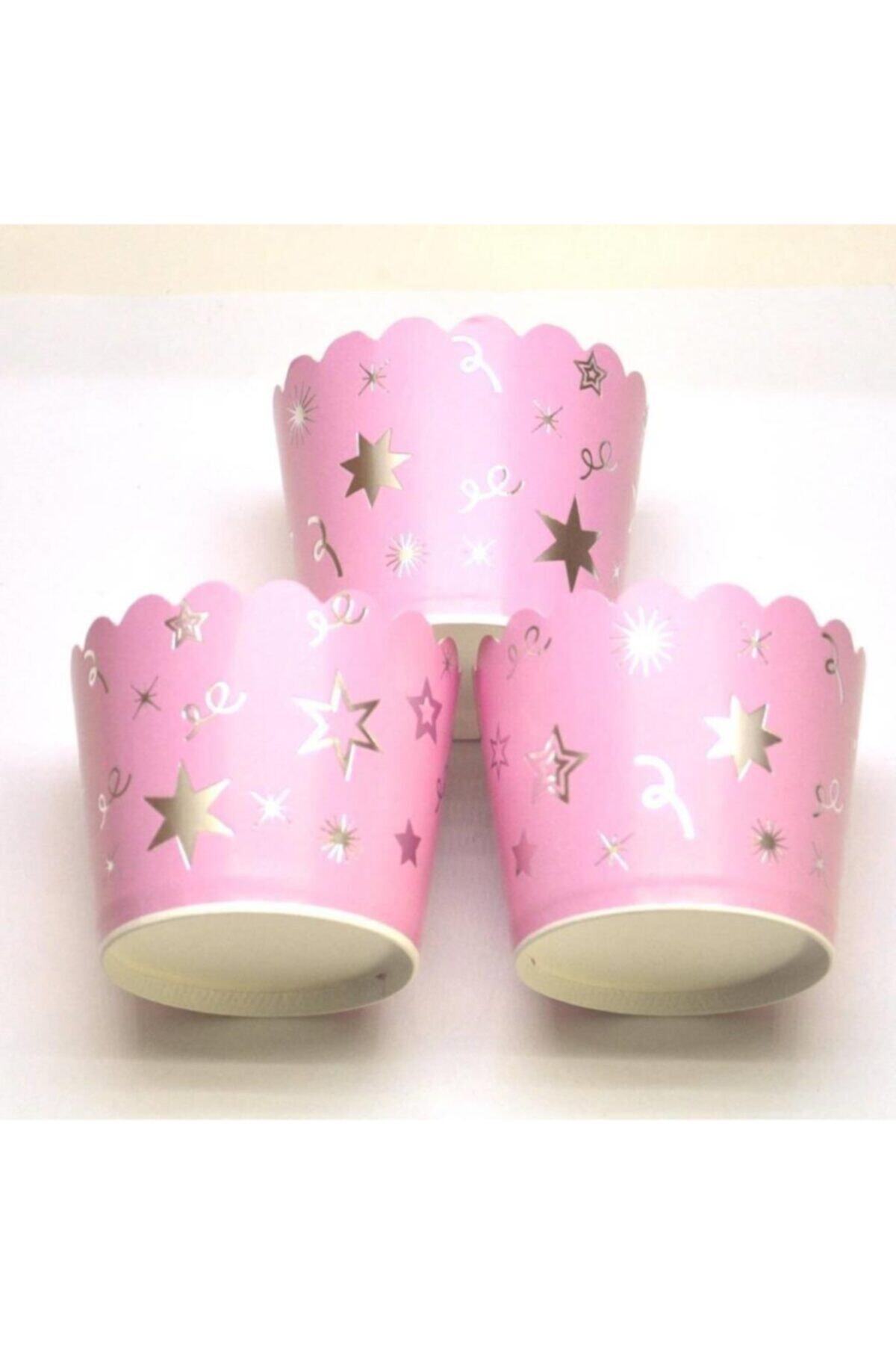 PartiPan Gümüş Yıldızlı Pembe Cupcake Kabı
