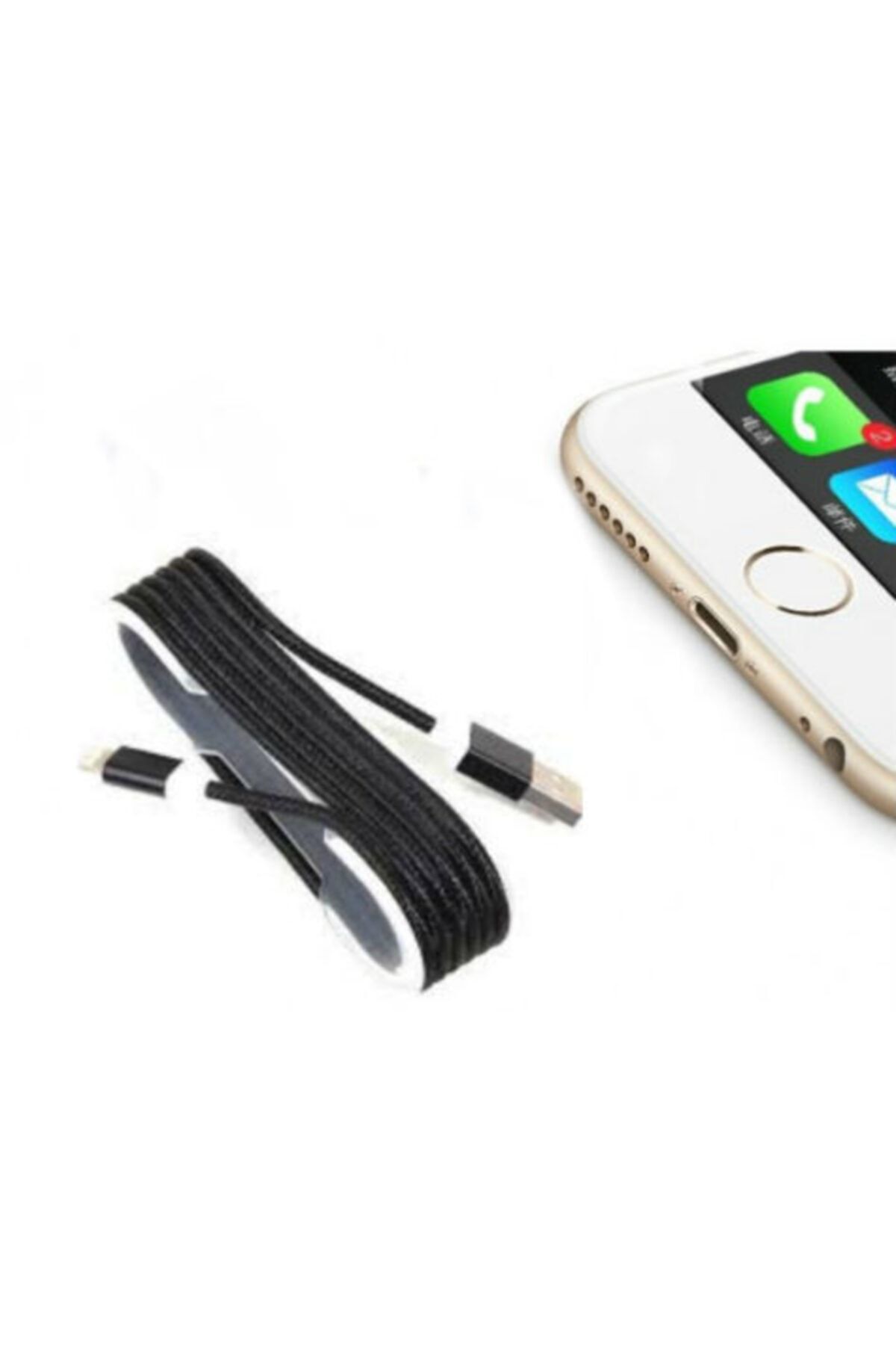 Go İthalat Iphone Uyumlu  Voit Kapak KılıfSiyah Örgü Şeklinde Renkli Çelik Şarj Data Kablosu -