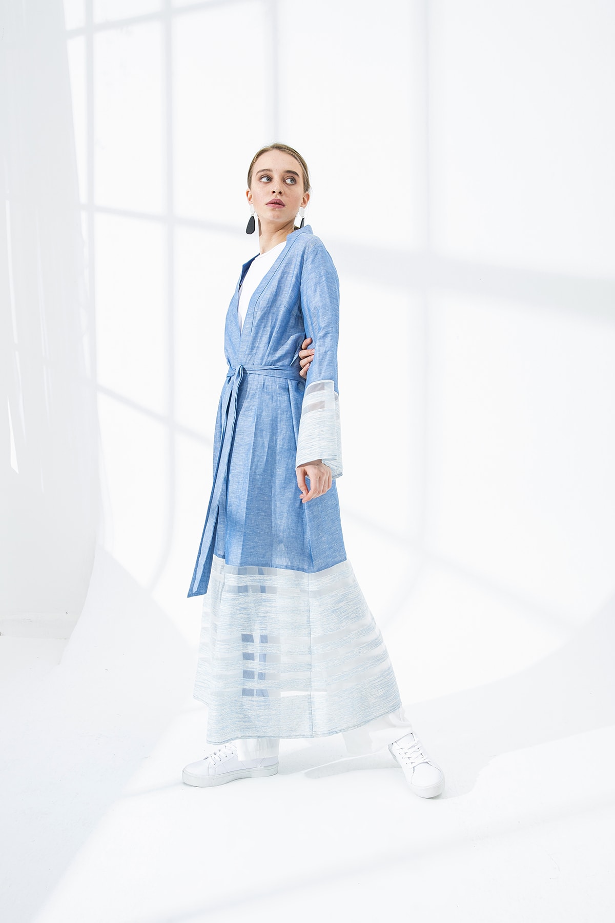 She Sea Kadın Lacivert Indigo Çizgili Kimono