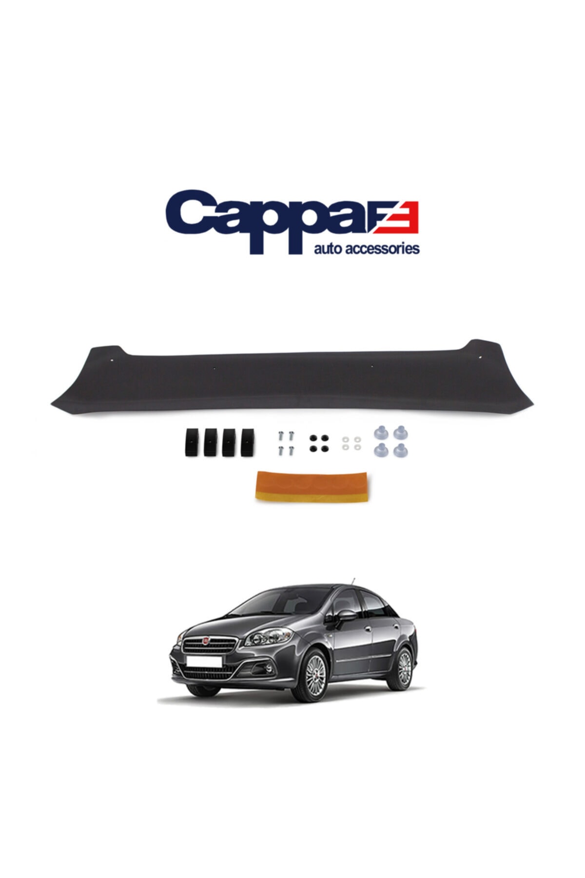 Cappafe Fiat Linea Ön Kaput Koruyucu Rüzgarlığı 4mm Akrilik (ABS) Piano Black 2007-2018