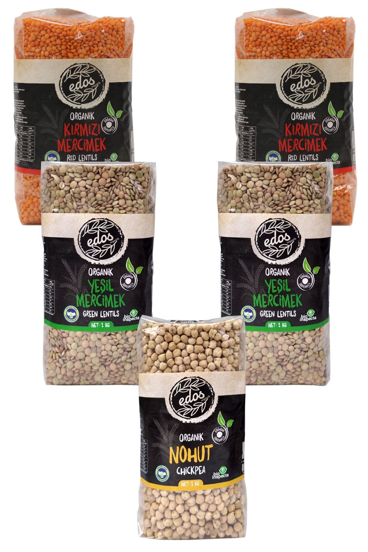 EDOS Organik Yeşil Mercimek X 2 Adet +organik Kırmızı Mercimek X 2 Adet +organik Nohut 1 Kg