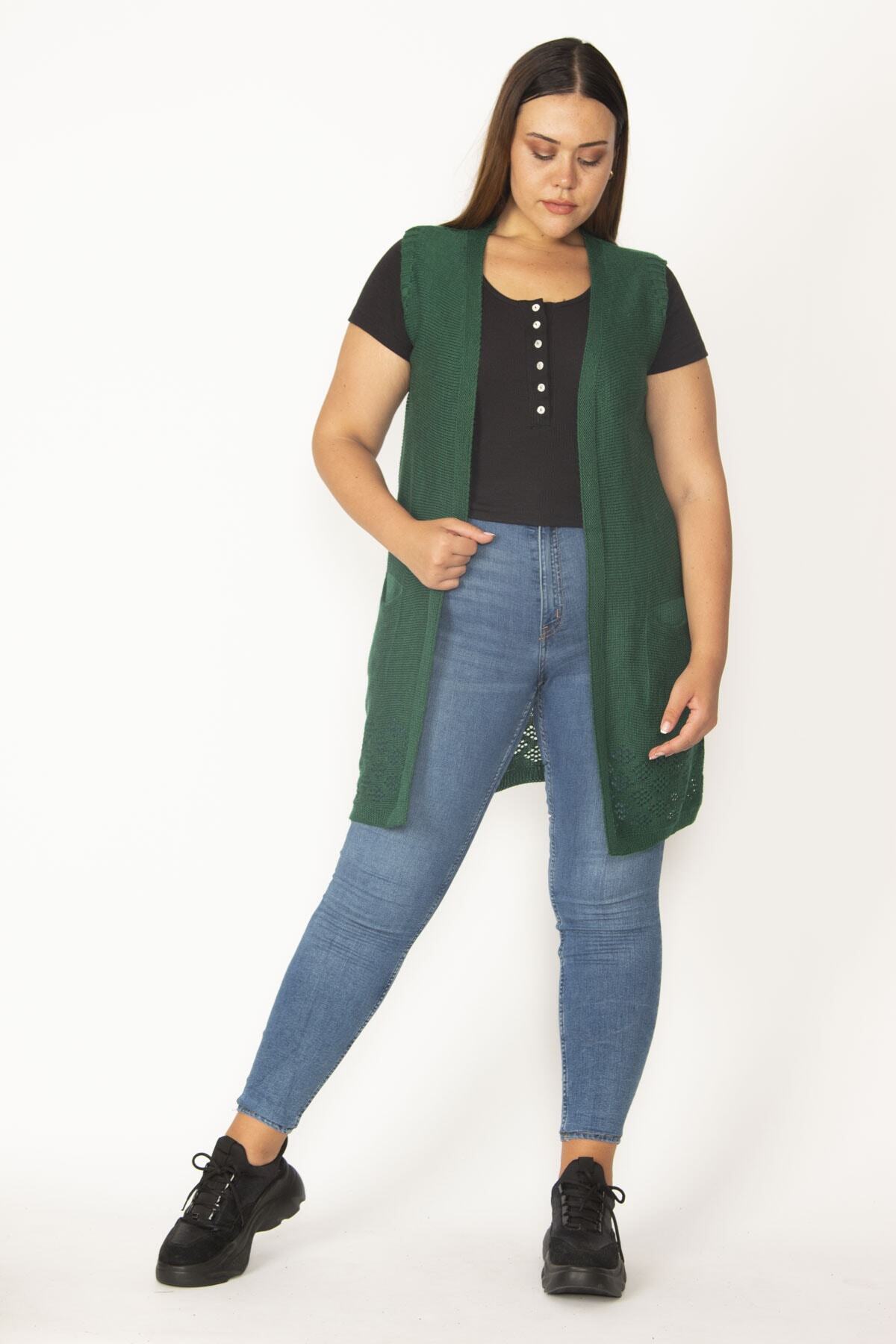 Şans Plus Size Vest - Green - Standard 