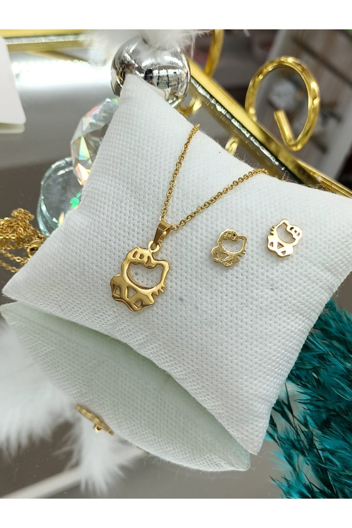 MAVİ BONCUK AKSESUAR Çelik Kolye Küpe