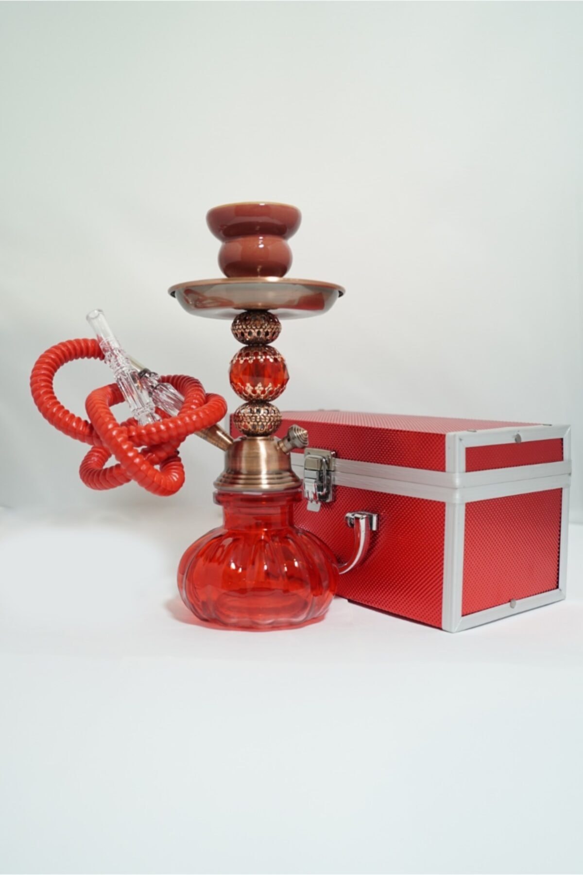 KEFO GOLD Çantalı Küçük Boy Midi Taşınabilir Nargile Takımı -kırmızı