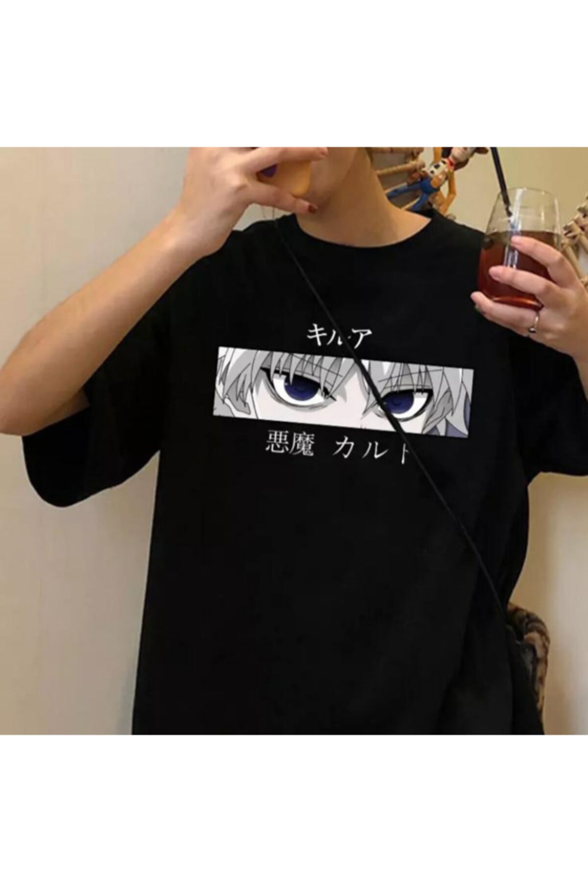 Köstebek Anime Hunter X Hunter Killua Eyes Siyah Unisex T-shirt