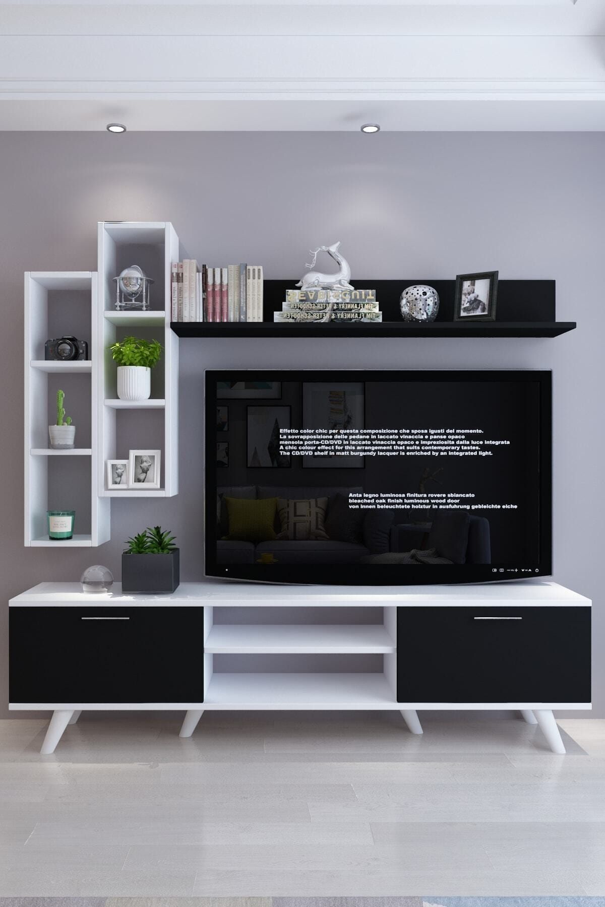 Moonlife İstanbul Dolaplı Tv Ünitesi 2 Beyaz Siyah