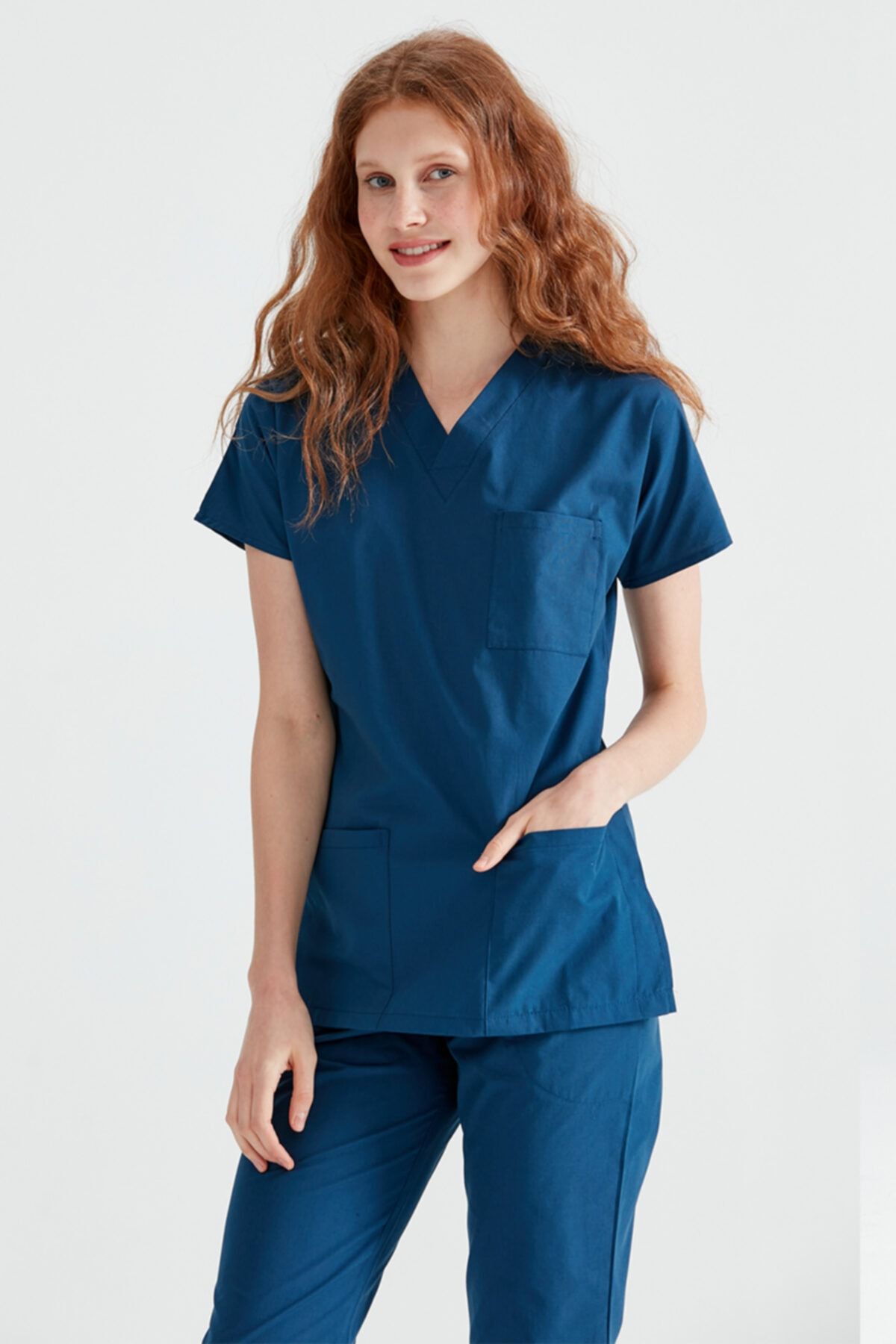 Moodamedikal Indigo Mavi Tek Üst Terikoton Ince Kumaş Dr Greys Kesim Forma