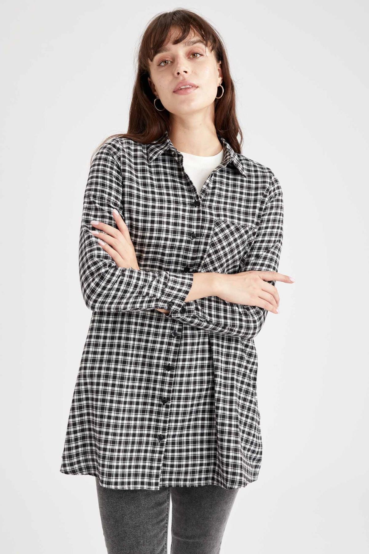 DeFacto Kareli Regular Fit Dokuma Oduncu Gömlek Tunik