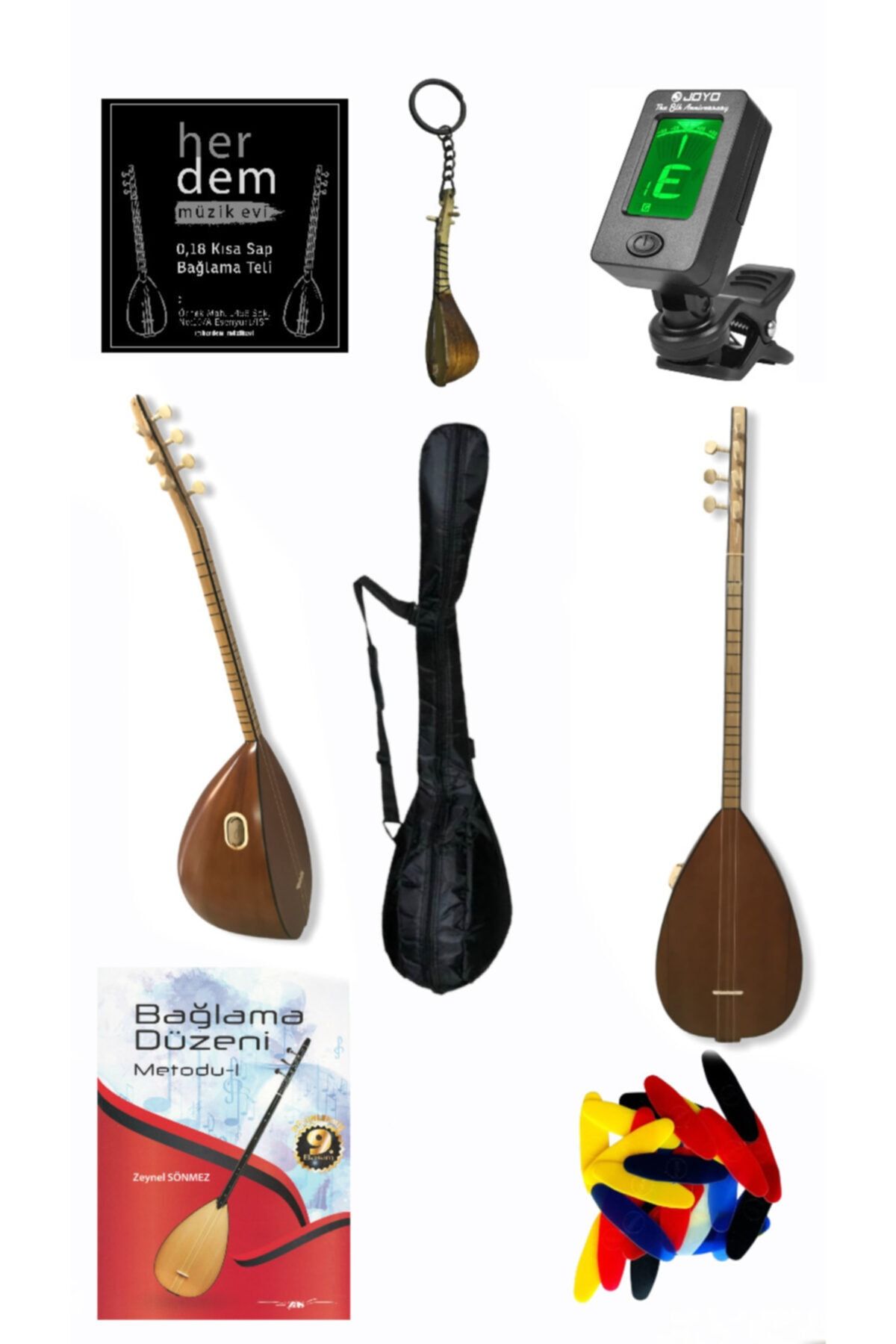HERDEM MÜZİK Kısa Sap Maun Bağlama(kılıf+tezene+akortcihazı+bağlama Metodu+takım Tel+saz Anahtarlık)