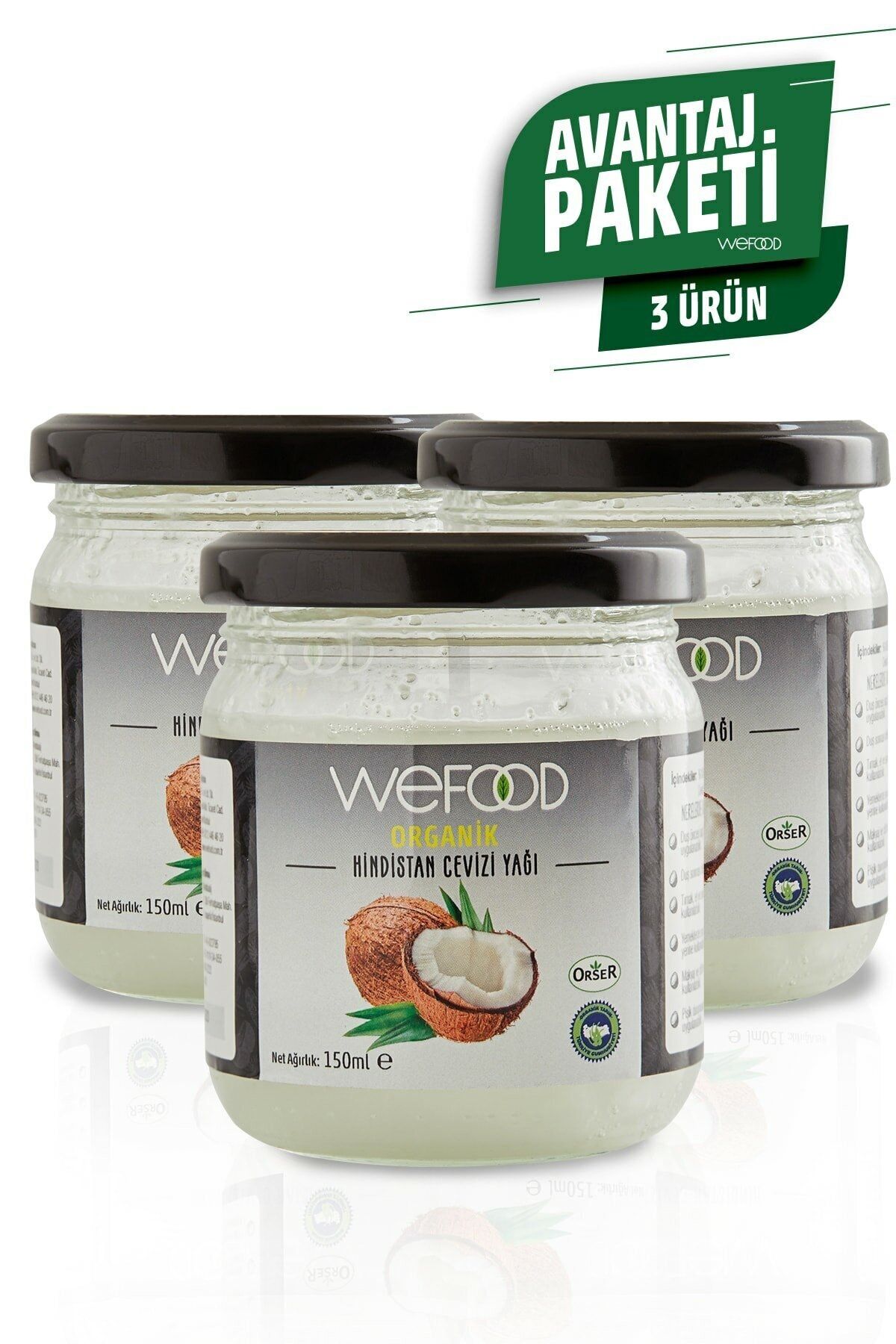 Wefood Organik Hindistan Cevizi Yağı 150 Ml 3'lü Avantaj Paketi