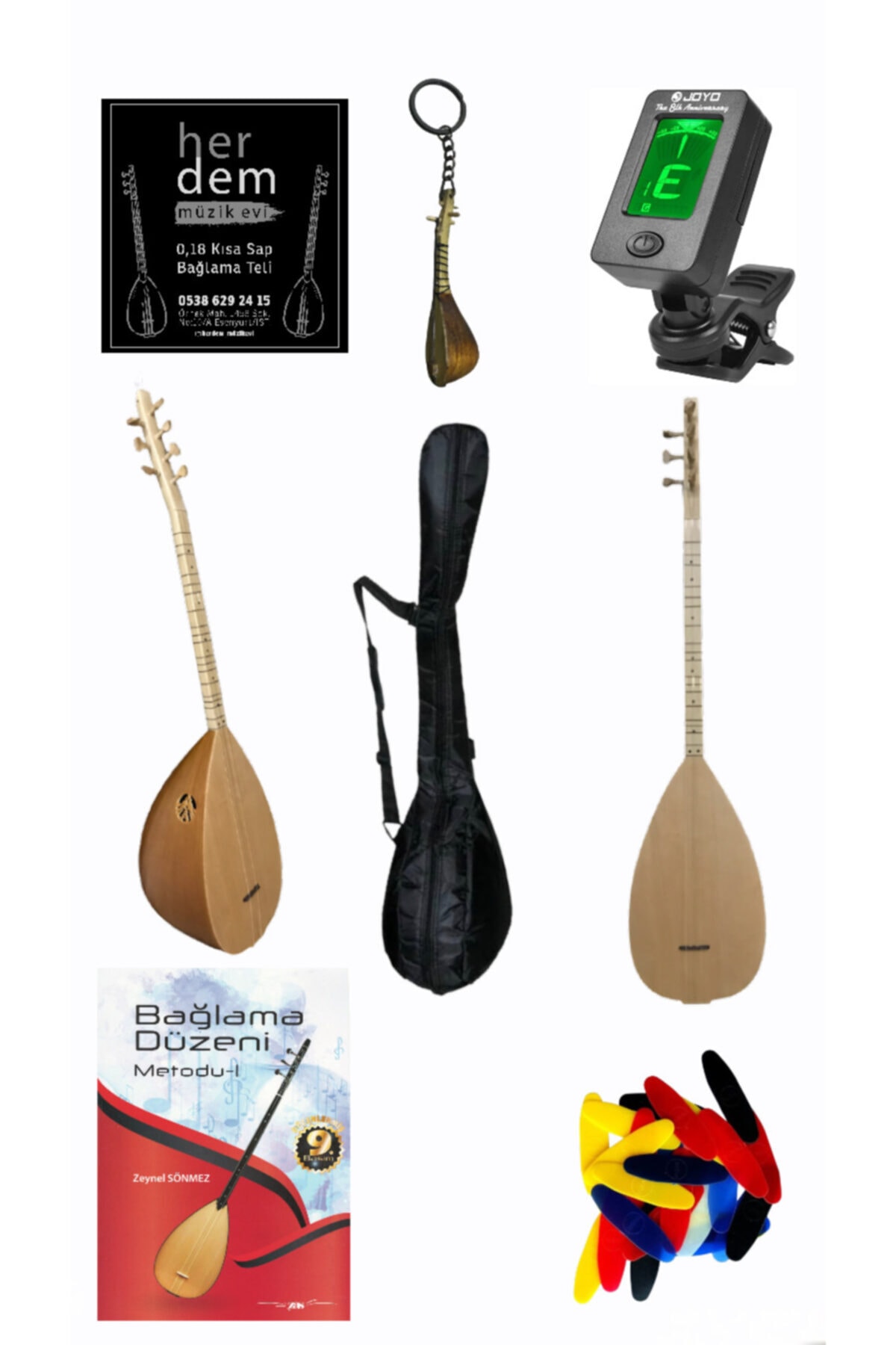 HERDEM MÜZİK Kısa Sap Bağlama Kestane(kılıf+tezene+akortcihazı+bağlamametodu+takımtel+sazanahtarlık)