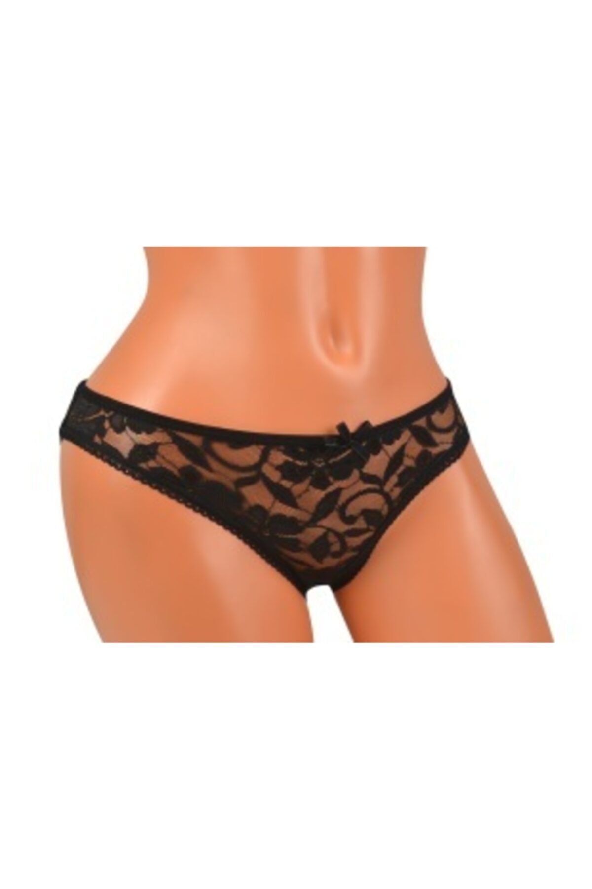 Afrodizyac Önü Dantelli Siyah Penye Slip