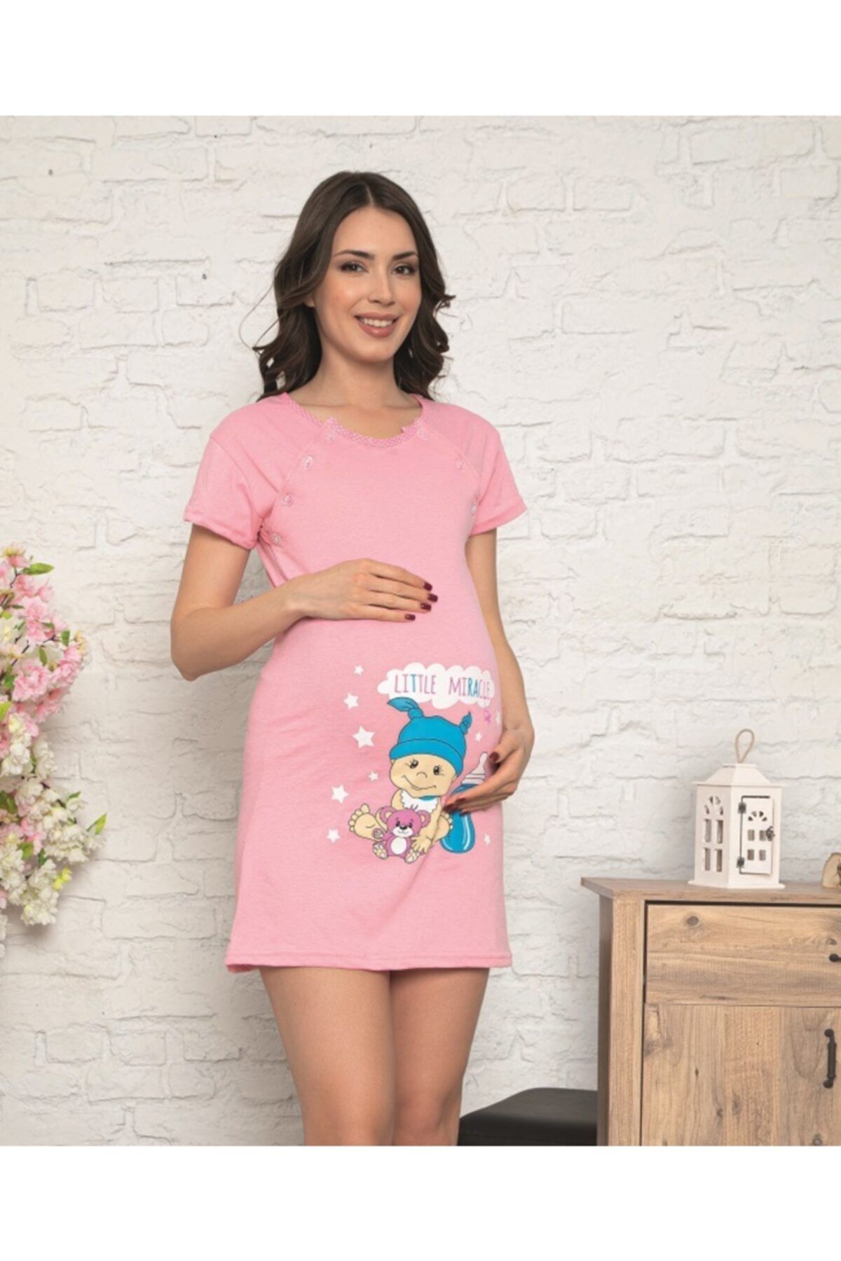 Tutkun Kadın Pembe Hamile Pijama Takımı Elbise 11410