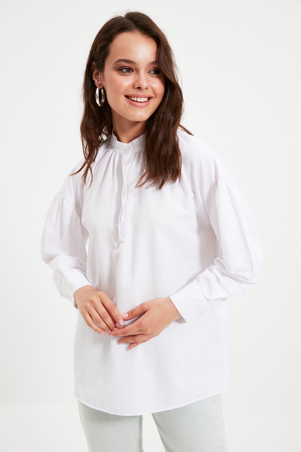 Trendyol Modest Beyaz Hakim Yaka Tunik TCTAW22UK0004