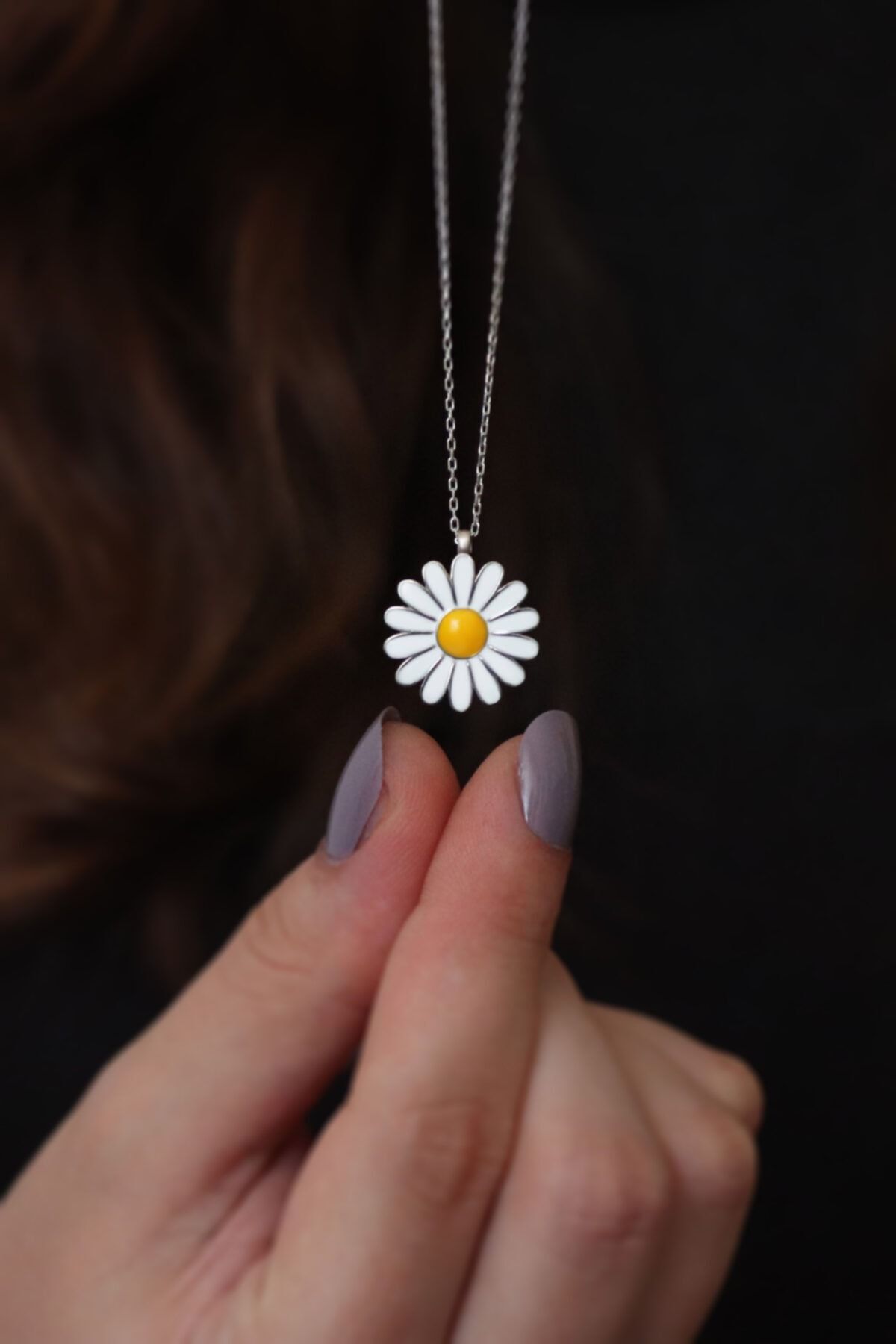 Parmas Design Kadın Mineli Papatya Tasarım 925 Ayar Gümüş Kolye