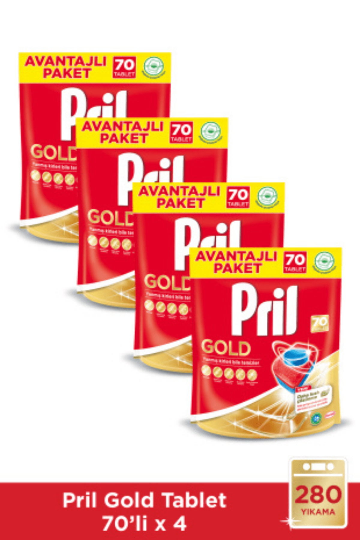 Pril Gold 280 Yıkama Bulaşık Makinesi Deterjanı Tableti (4 x 70'li Paket)