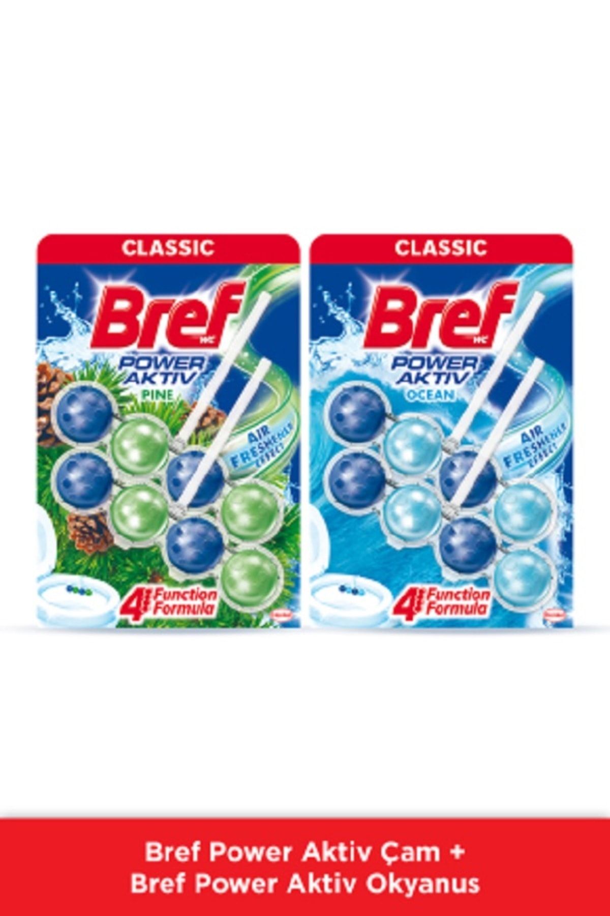 Bref WC Power Aktiv Duopack Katı Klozet Bloğu 1 Çam + 1 Okyanus, 2 x 2'li Paket