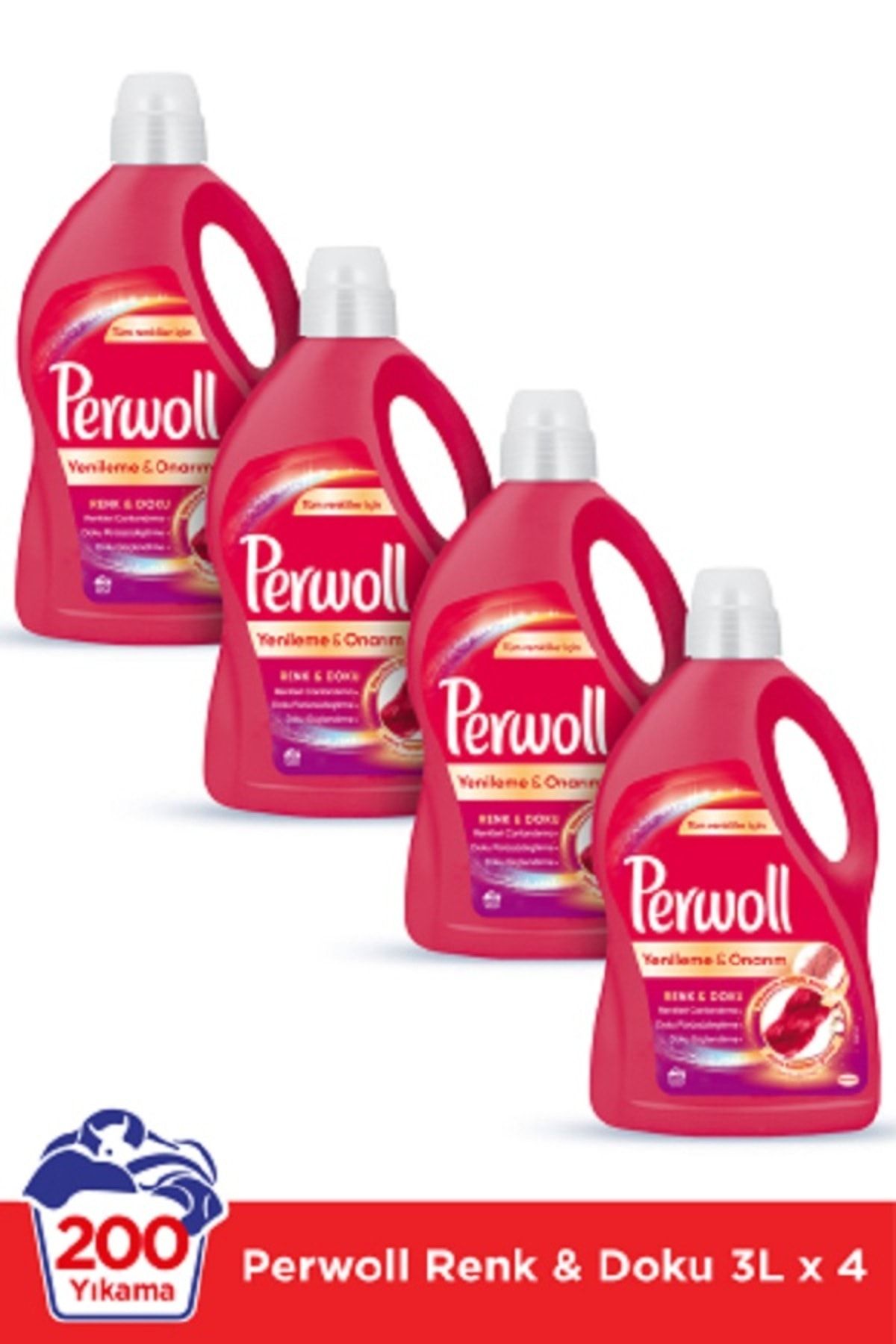Perwoll Hassas Bakım Sıvı Çamaşır Deterjanı 4x3L(200 Yıkama)Renkli Giysiler için Doku&Koruma Yenileme&Onarım
