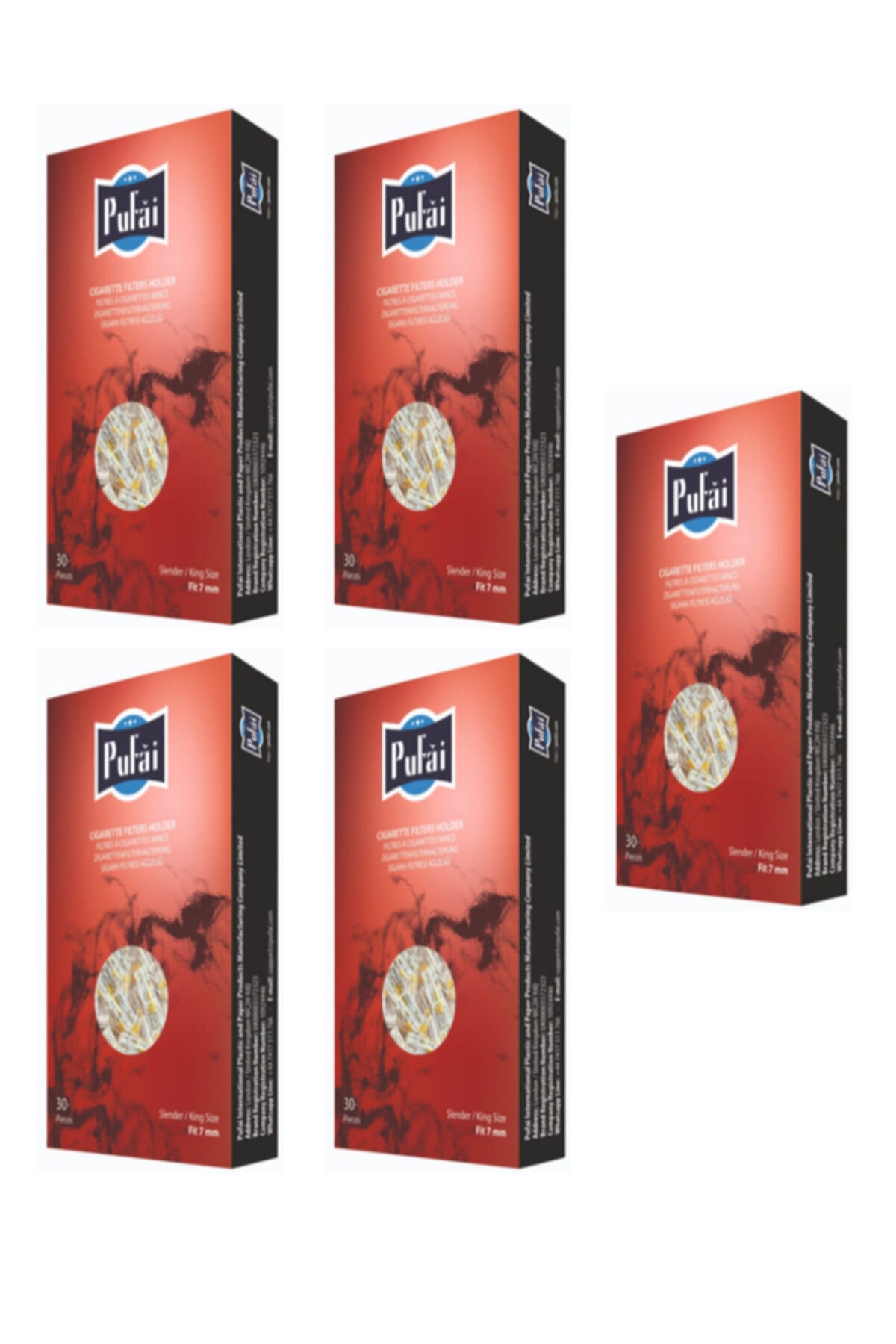 Pufai Ağızlık Slender Boy Kırmızı Kutu Içerisinde Sigara Ağızlığı 7 Mm 150 Adet 5 Kutu