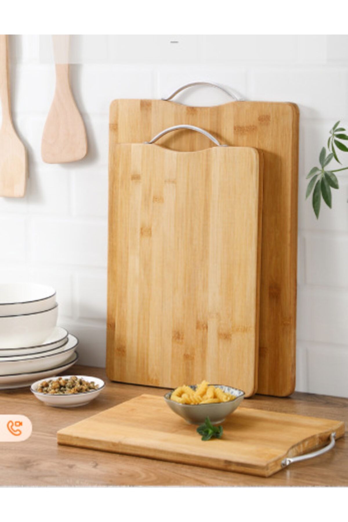 aşçıbaşı ticaret Aşçıbaşı Bamboo Kesme Tahtası 2'li Antibakteriyel 34x24/30x20 cm