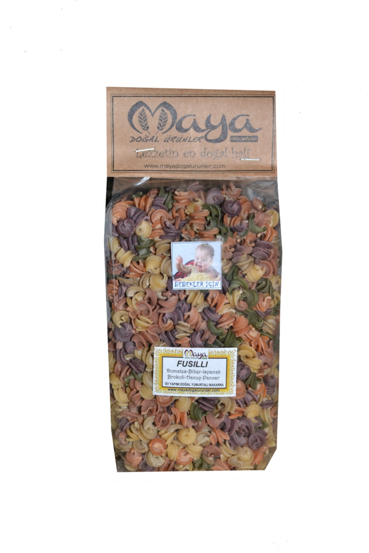 MAYA DOĞAL ÜRÜNLER Fusıllı Bebekler Ve Çocuklar Için Küçük Kesim Karışık Sebzeli Makarna (TUZSUZ) 500gr