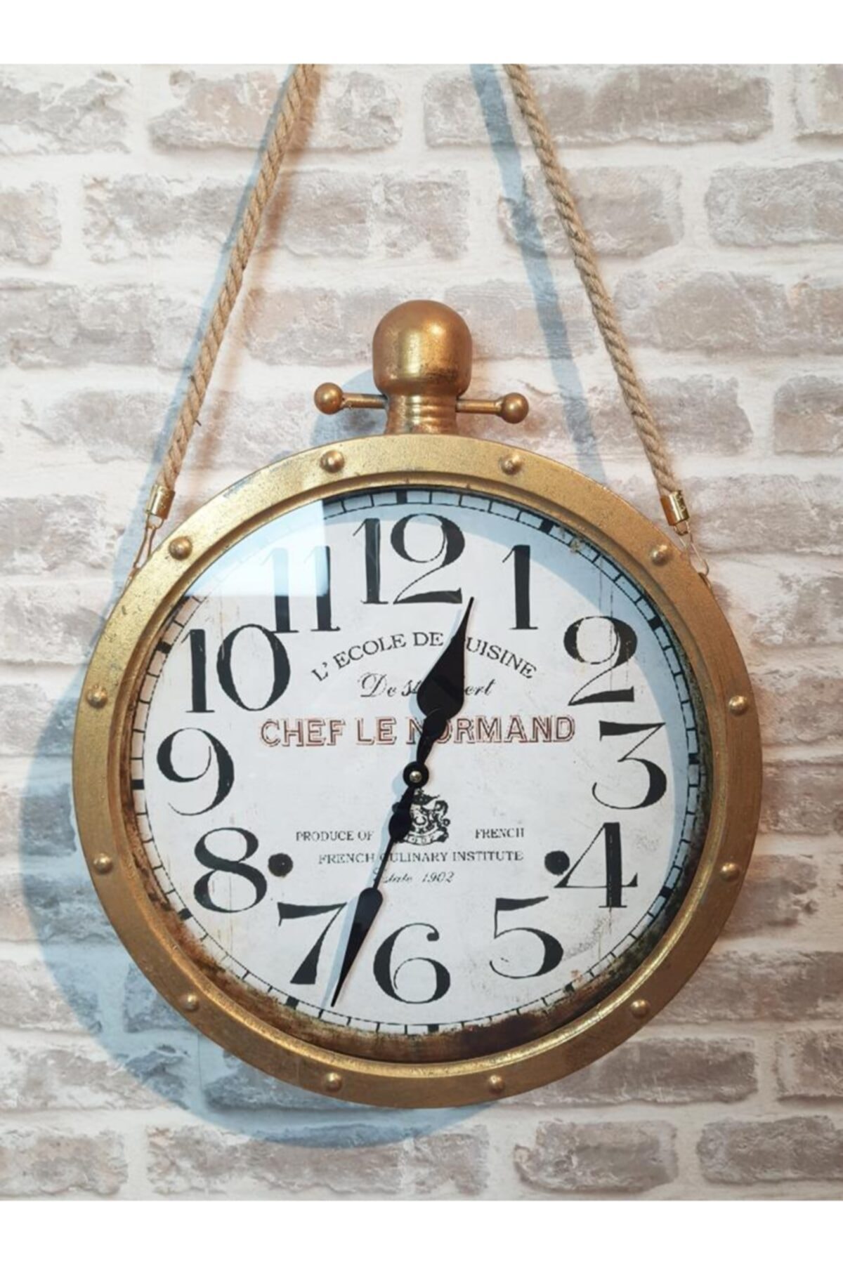 EVİMTATLIEVİM Halatlı Antik Gold Metal Duvar Saati 48cm