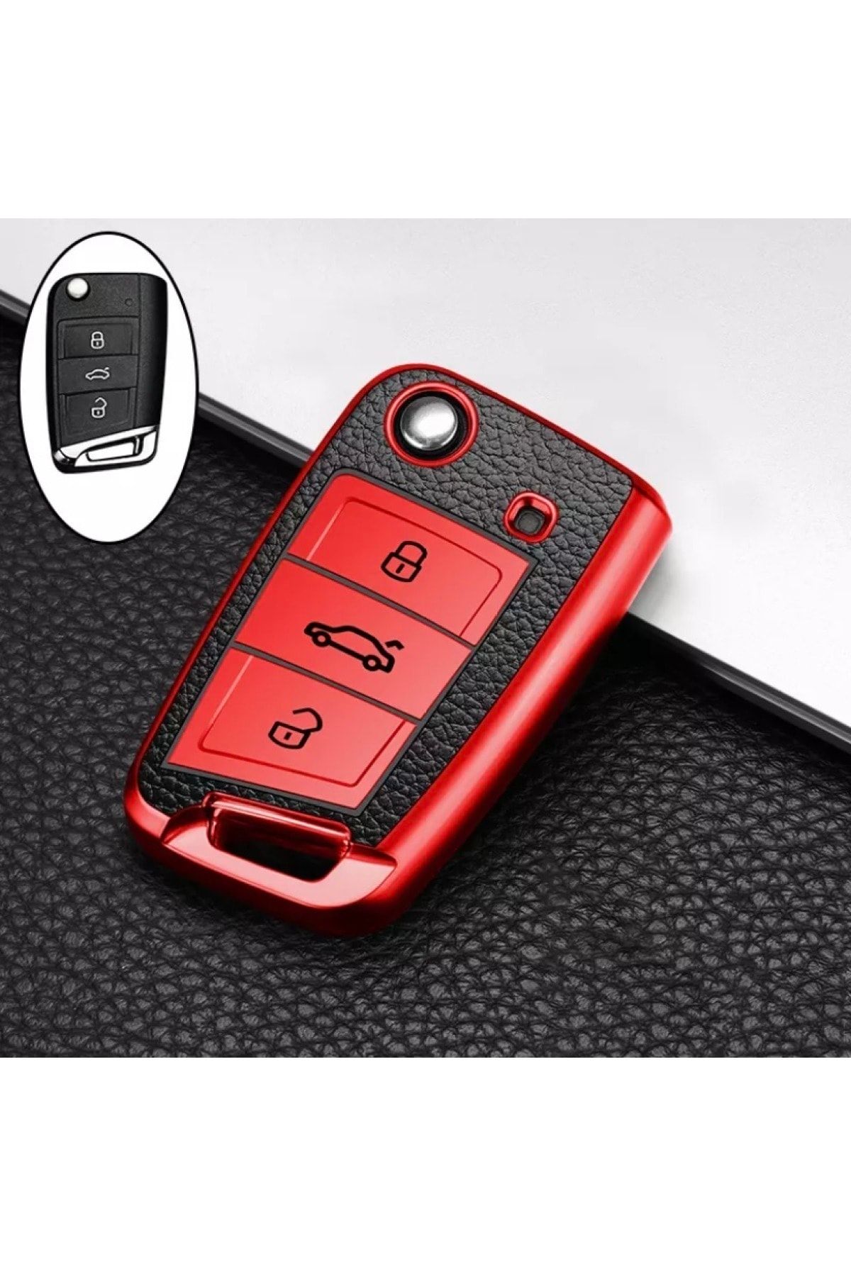 YıldızTuning Skoda Kamiq Süperlüx Anahtar Kılıfı Kırmızı Renk