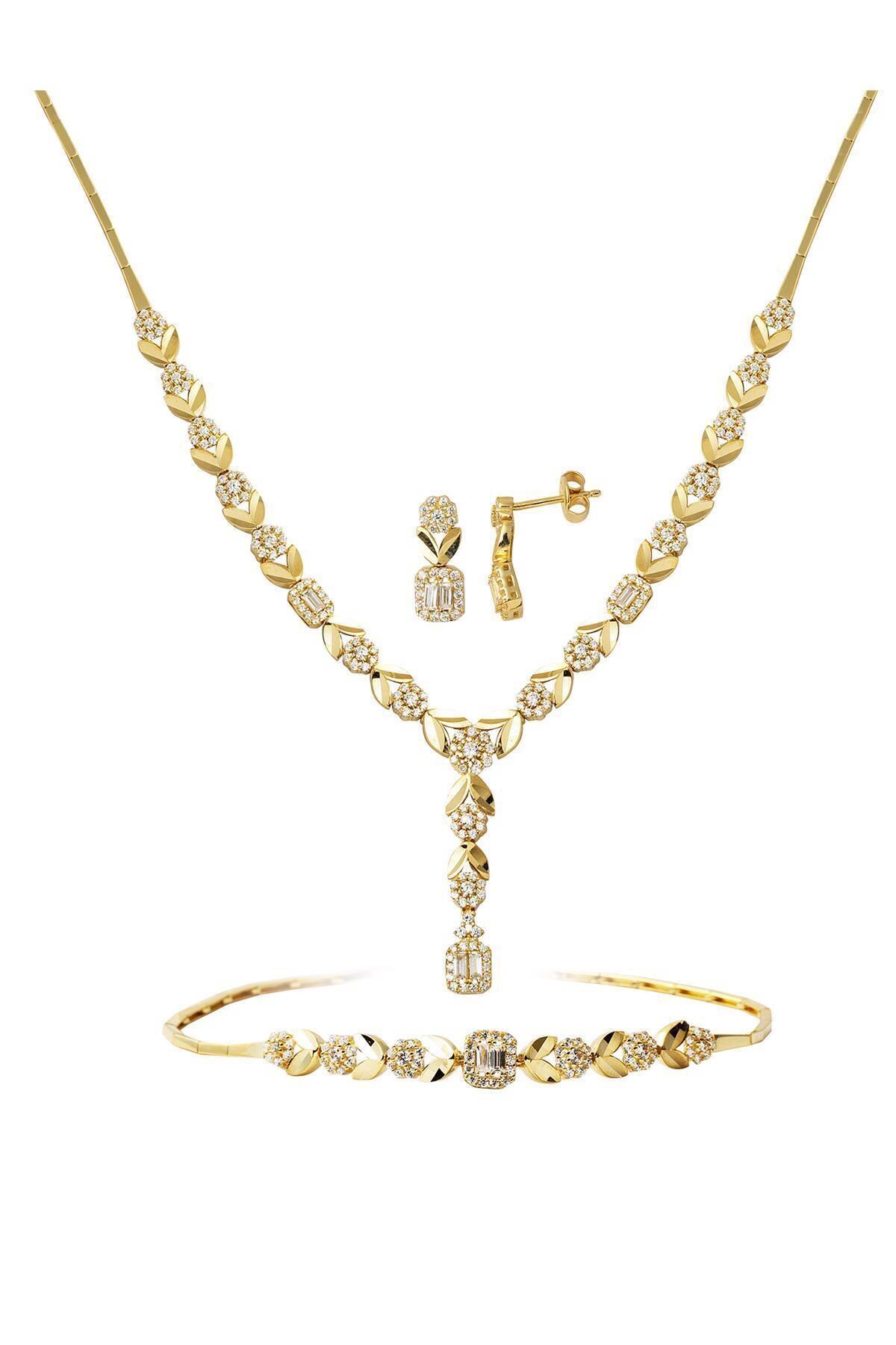 Bilezikci Papatya 14 Ayar Baget Taşlı Altın Set