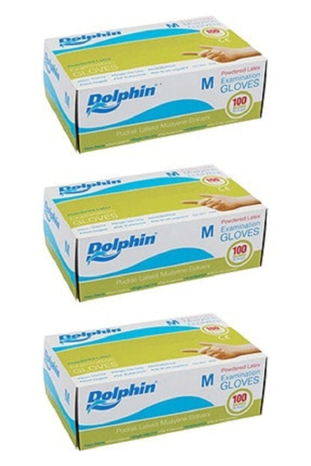 Dolphin Lateks Pudralı M Beden Muayene Eldiveni - Temizlik Eldiveni (3 Kutu / 3 X 100 Adet)